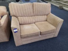 Peach/Terracotta fabric upholstered, 2 seater, standard cushioned back sofa with marching