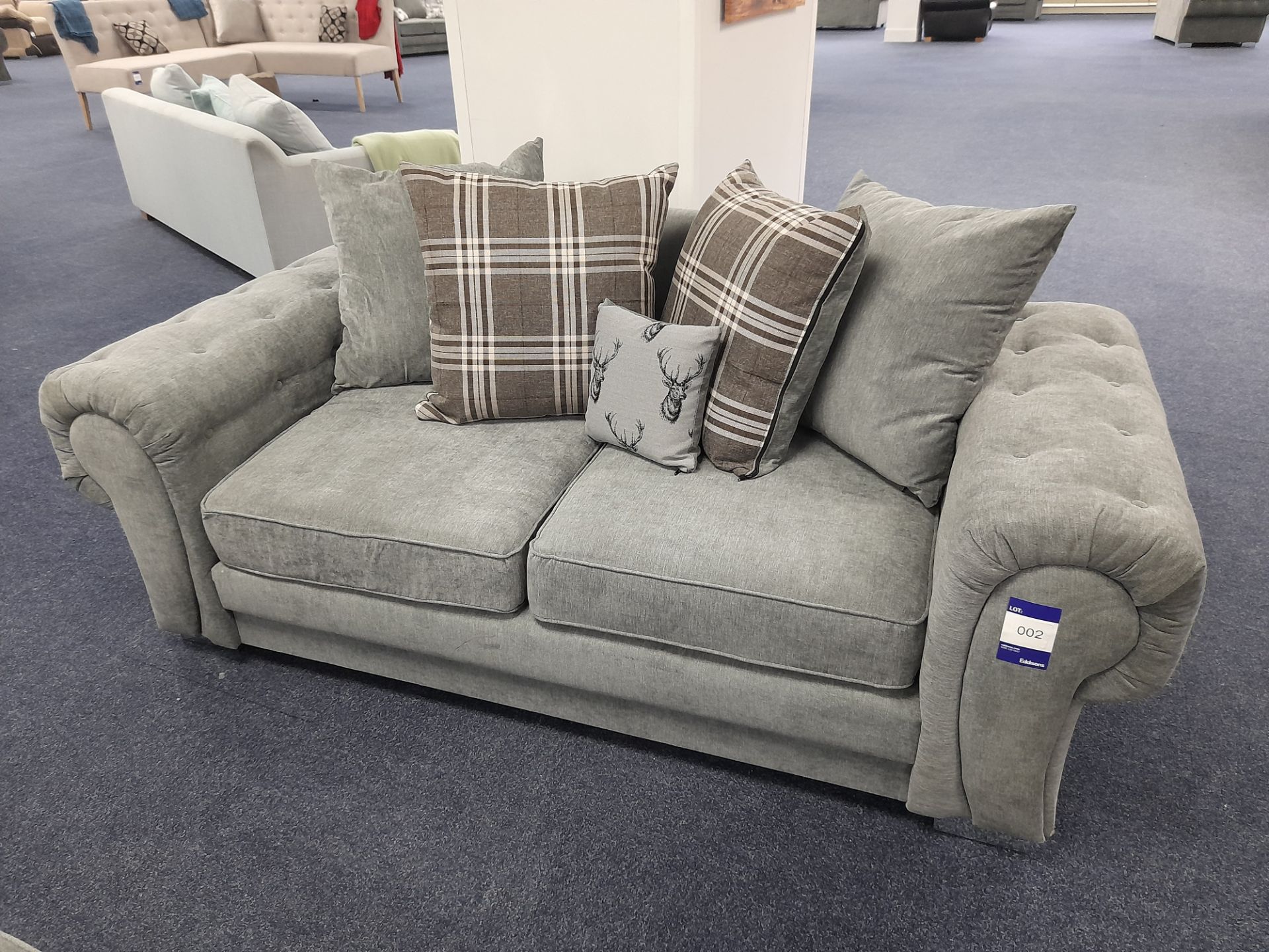 Grey fabric upholstered, 2 seater, scatter cushioned back sofa (Ex-Display) - Image 2 of 5