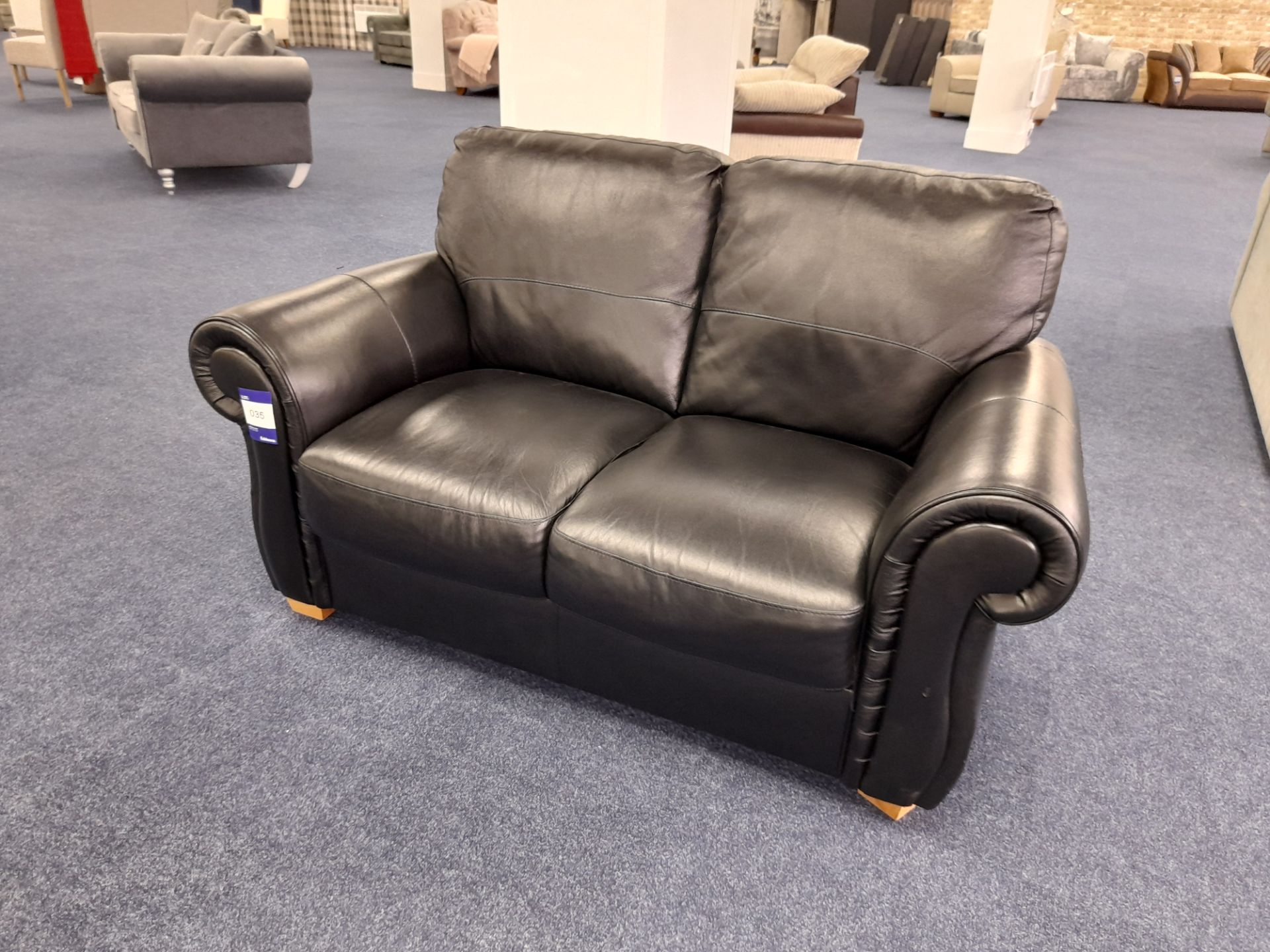 Black leather upholstered, 2 seater, standard cushioned back sofa (Ex-Display) - Image 2 of 5