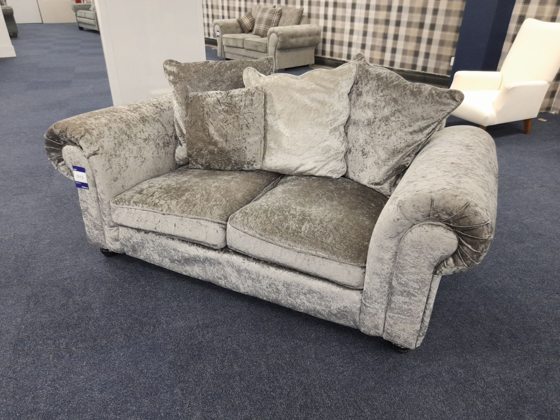 Silver/Grey fabric upholstered, 2 seater, scatter cushioned back sofa (Ex-Display) - Image 2 of 6