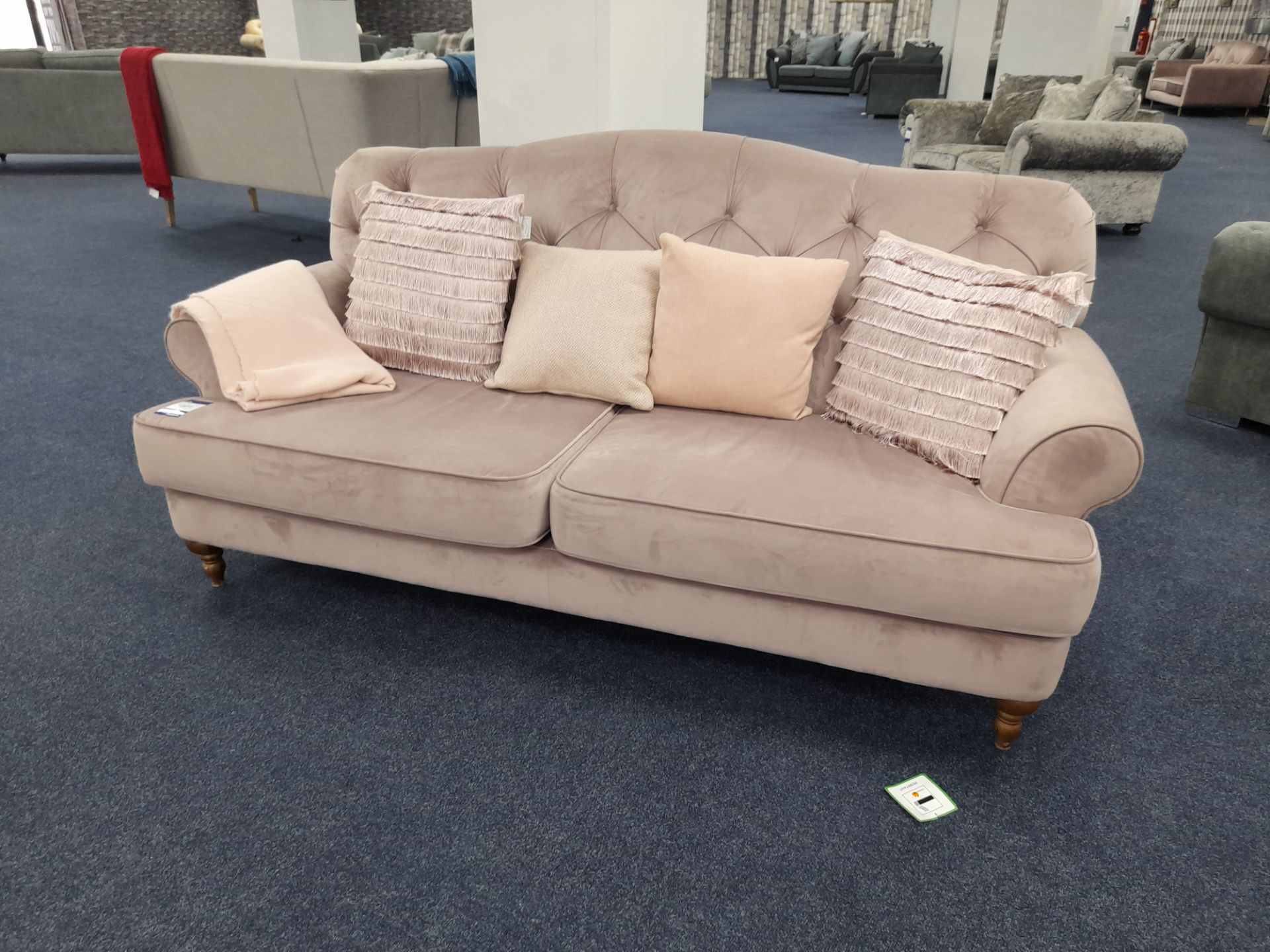 Pink fabric upholstered, 3 seater, chesterfield type sofa (Ex-Display) - Image 2 of 6