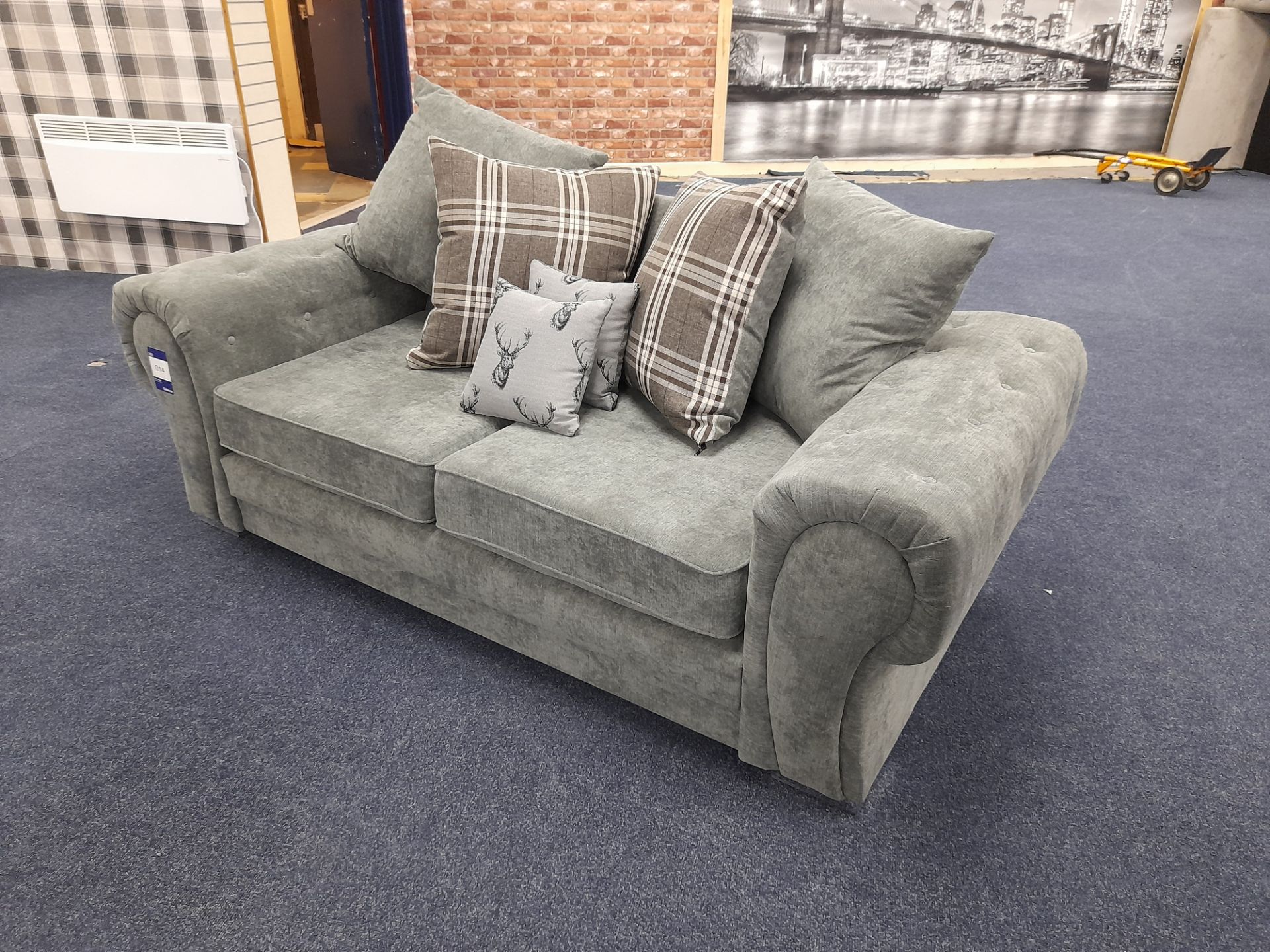 Grey/Blue fabric upholstered, 3 seater, scatter cushioned back sofa (Ex-Display) - Image 2 of 5