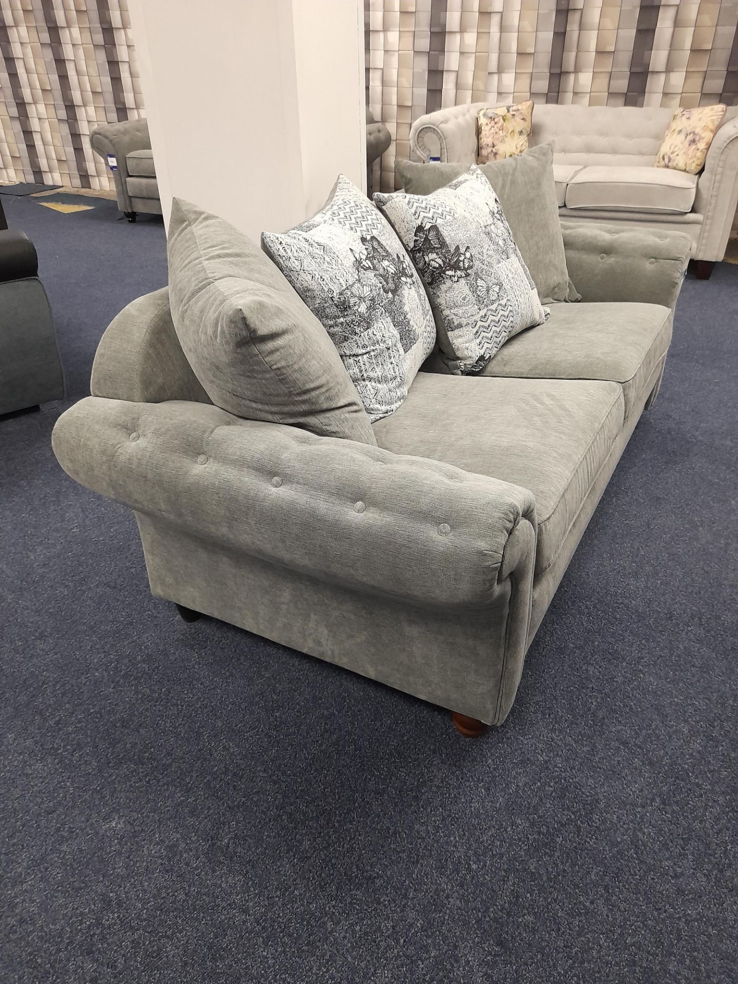 Grey fabric upholstered, 3 seater, scatter cushioned back sofa (Unused) - Image 3 of 5