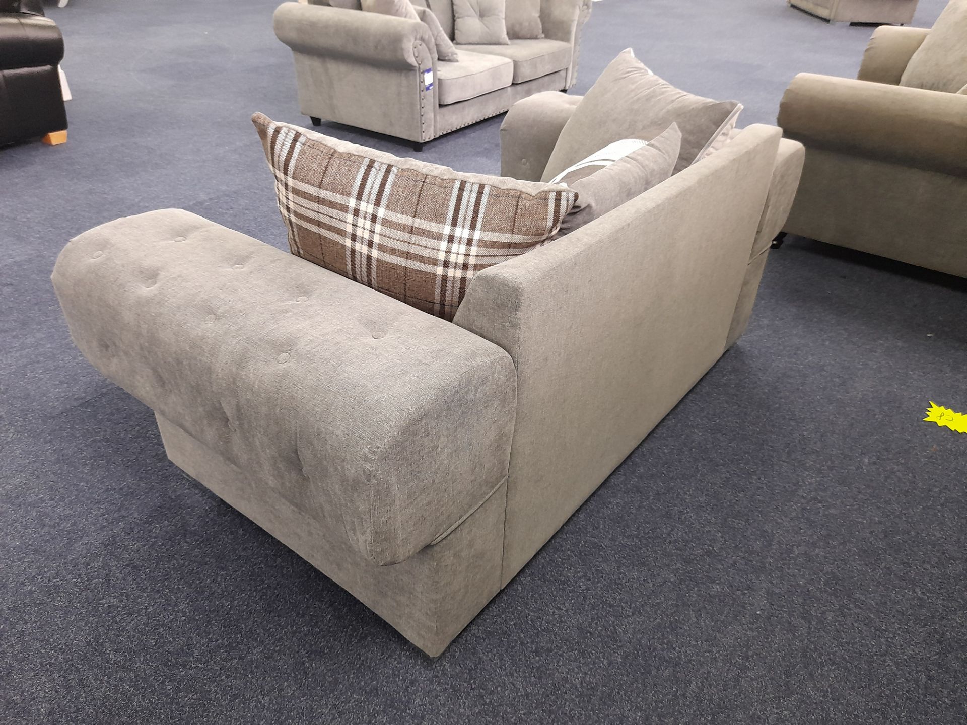 Grey fabric upholstered, 2 seater, scatter cushioned back sofa (Ex-Display) - Image 3 of 5