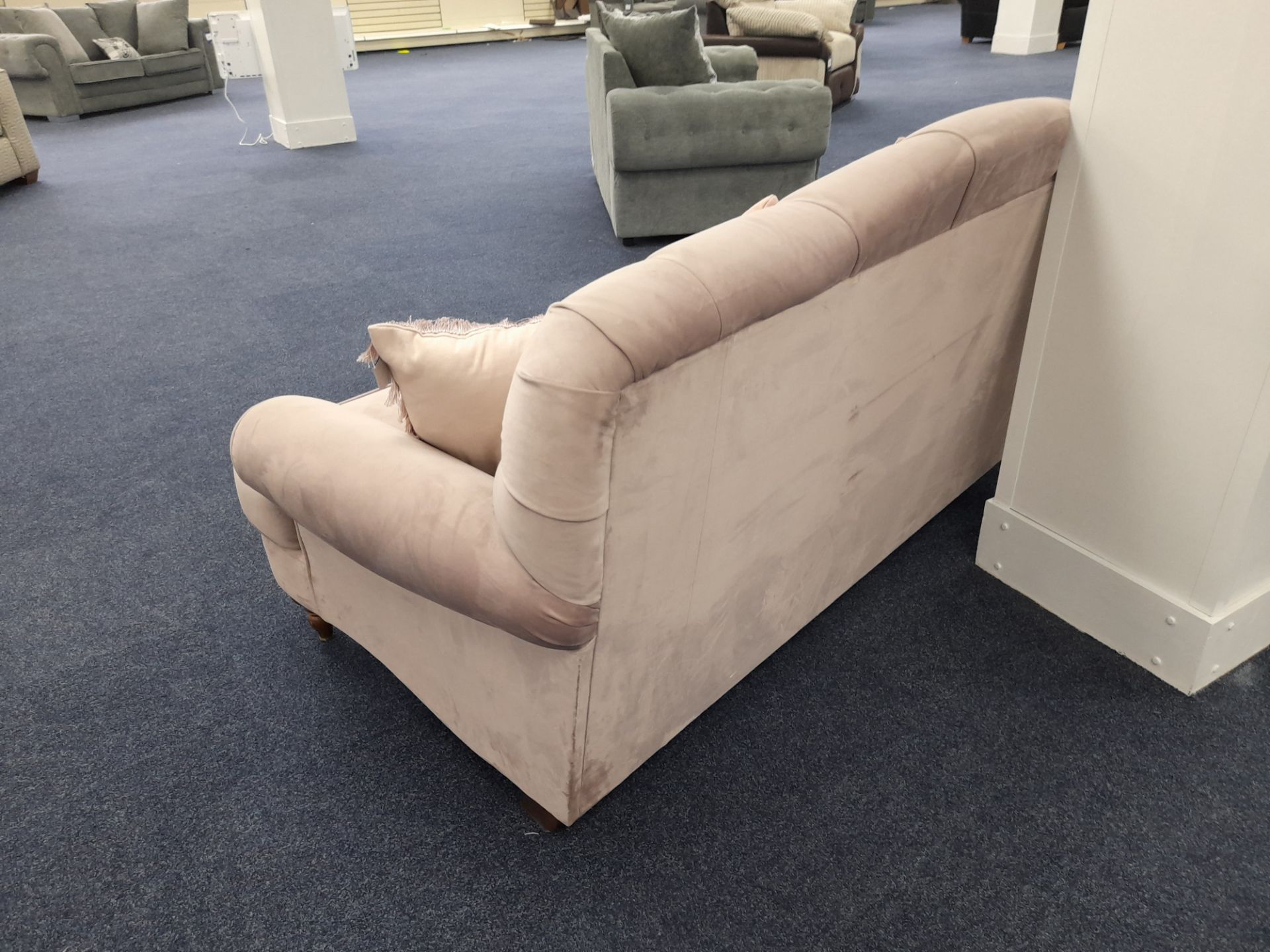 Pink fabric upholstered, 3 seater, chesterfield type sofa (Ex-Display) - Image 6 of 6