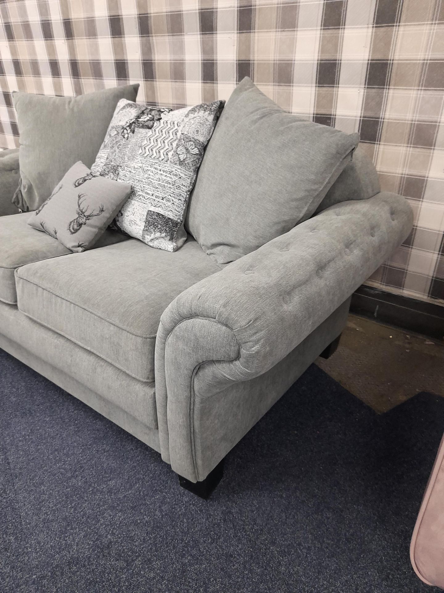 Grey fabric upholstered, 2 seater, scatter cushioned back sofa (Unused) - Image 4 of 5