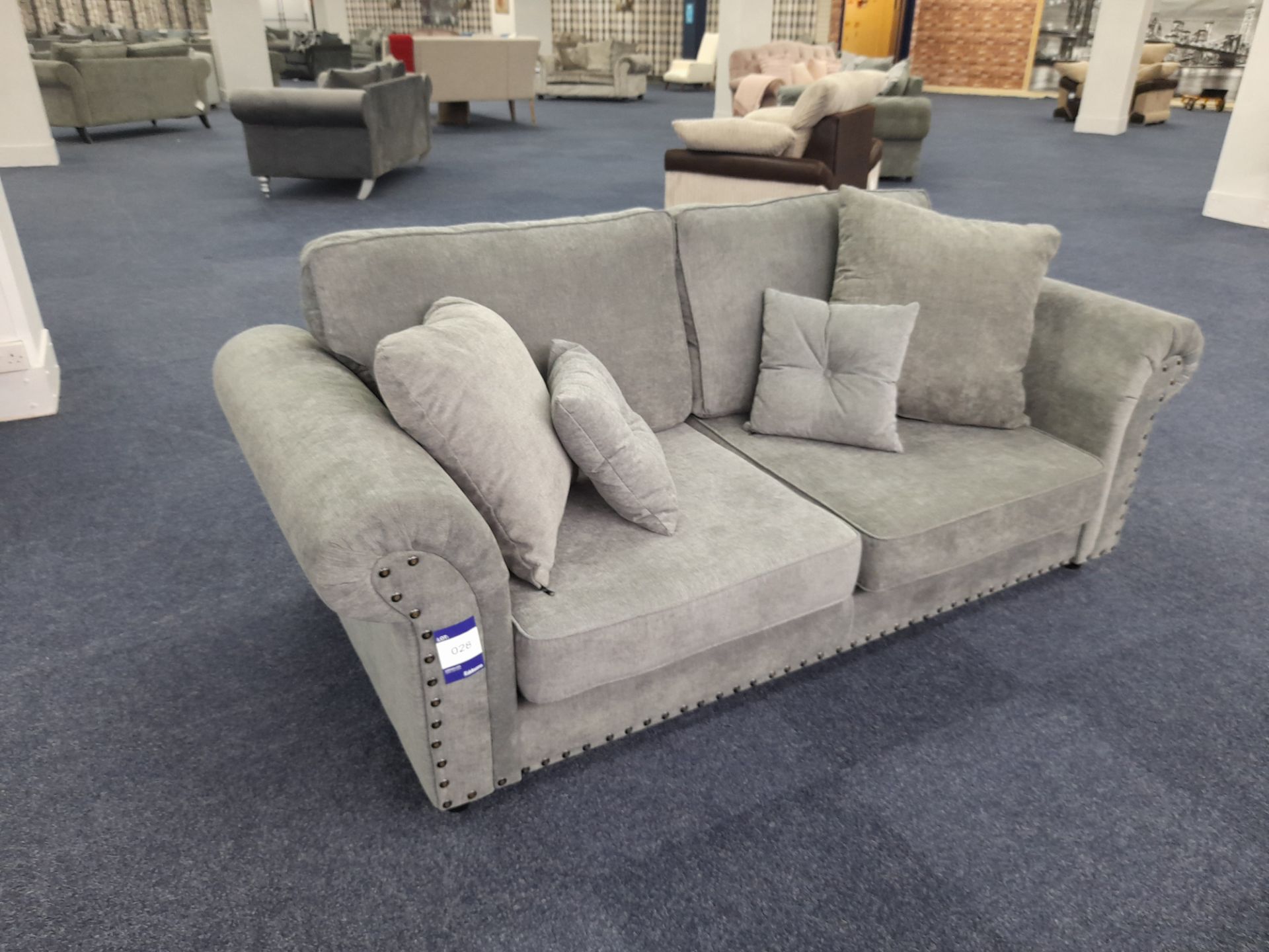 Grey fabric upholstered, 3 seater, standard cushioned back sofa (Ex-Display) - Image 2 of 5