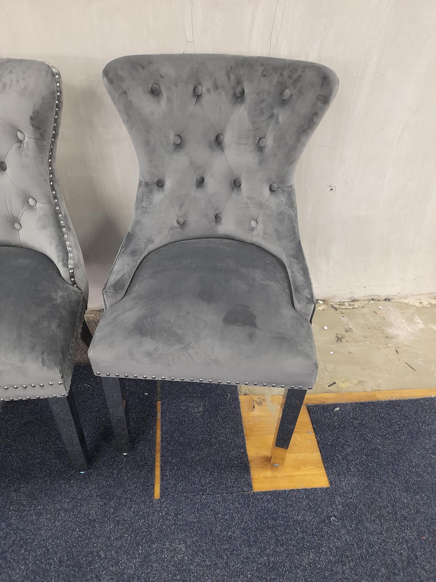 3 – Assorted grey fabric upholstered occasional chairs, with mirrored legs (Sample Stock – Unused) - Image 3 of 5