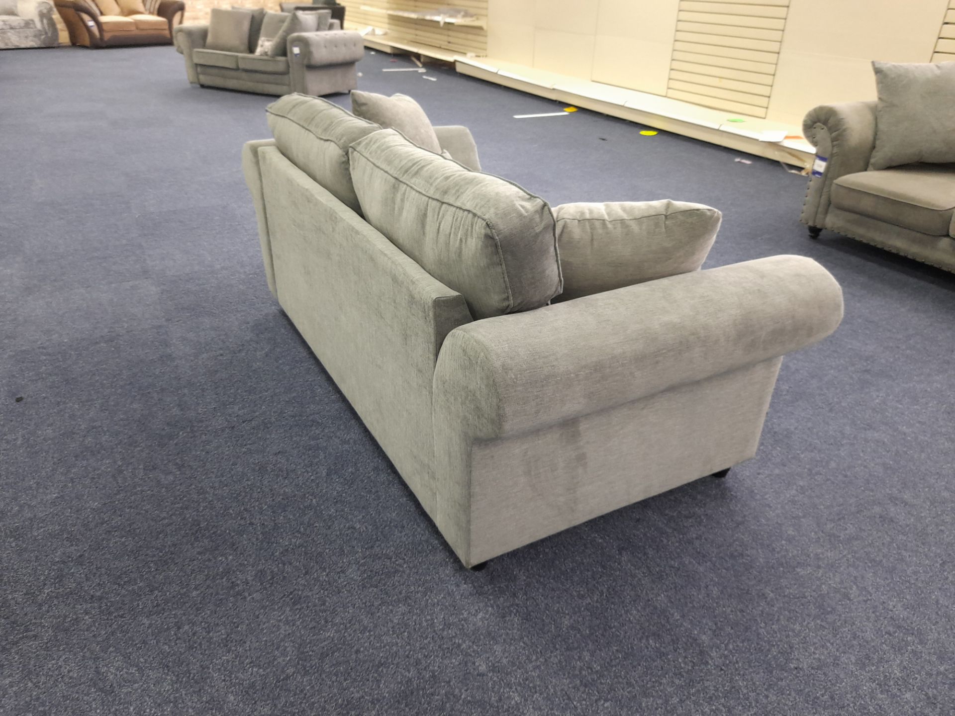 Grey fabric upholstered, 3 seater, standard cushioned back sofa (Ex-Display) - Image 4 of 5