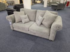 Grey fabric upholstered, 3 seater, standard cushioned back sofa (Ex-Display)