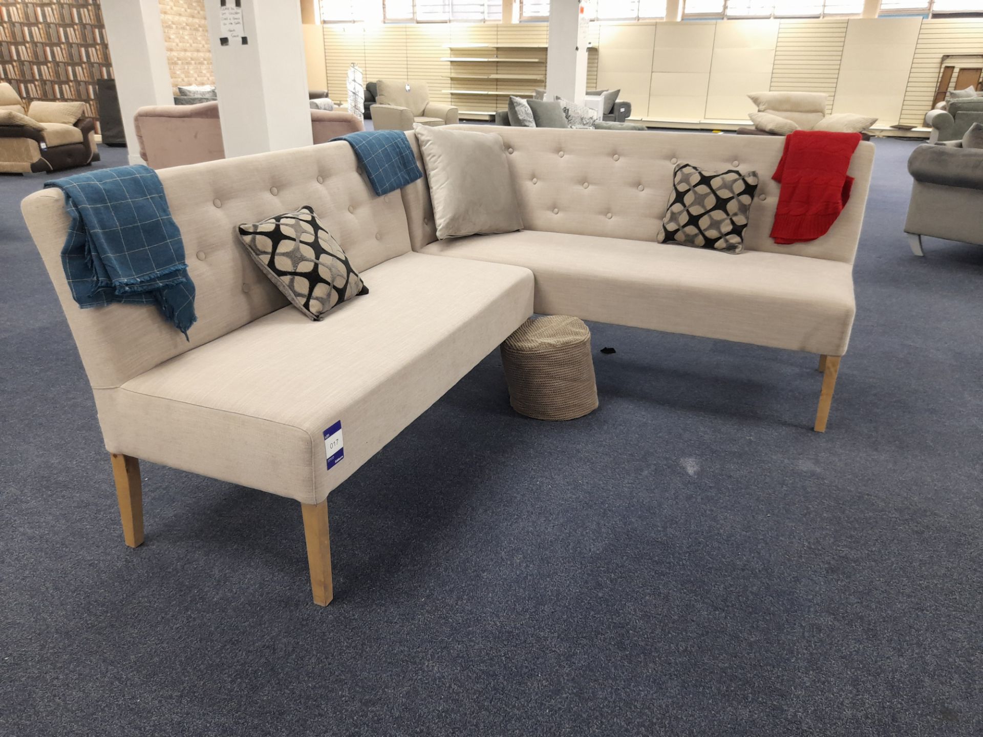 Two section/5 seat cream fabric upholstered bench type corner seating unit (Ex Display) - Image 6 of 6