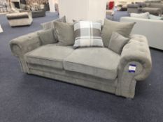 Grey fabric upholstered, 3 seater, scatter cushioned back sofa (Ex-Display)