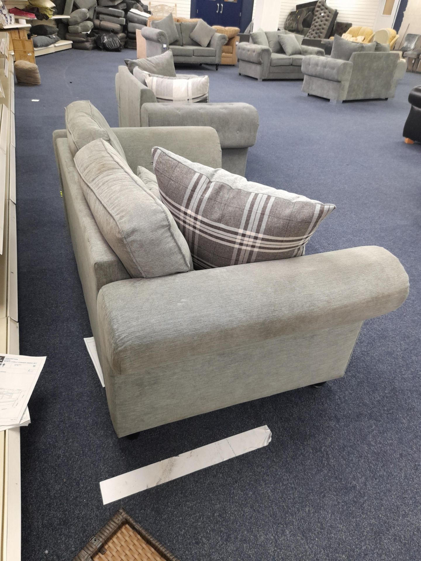 Grey fabric upholstered, 3 seater, standard cushioned back sofa (Ex-Display) - Image 5 of 5