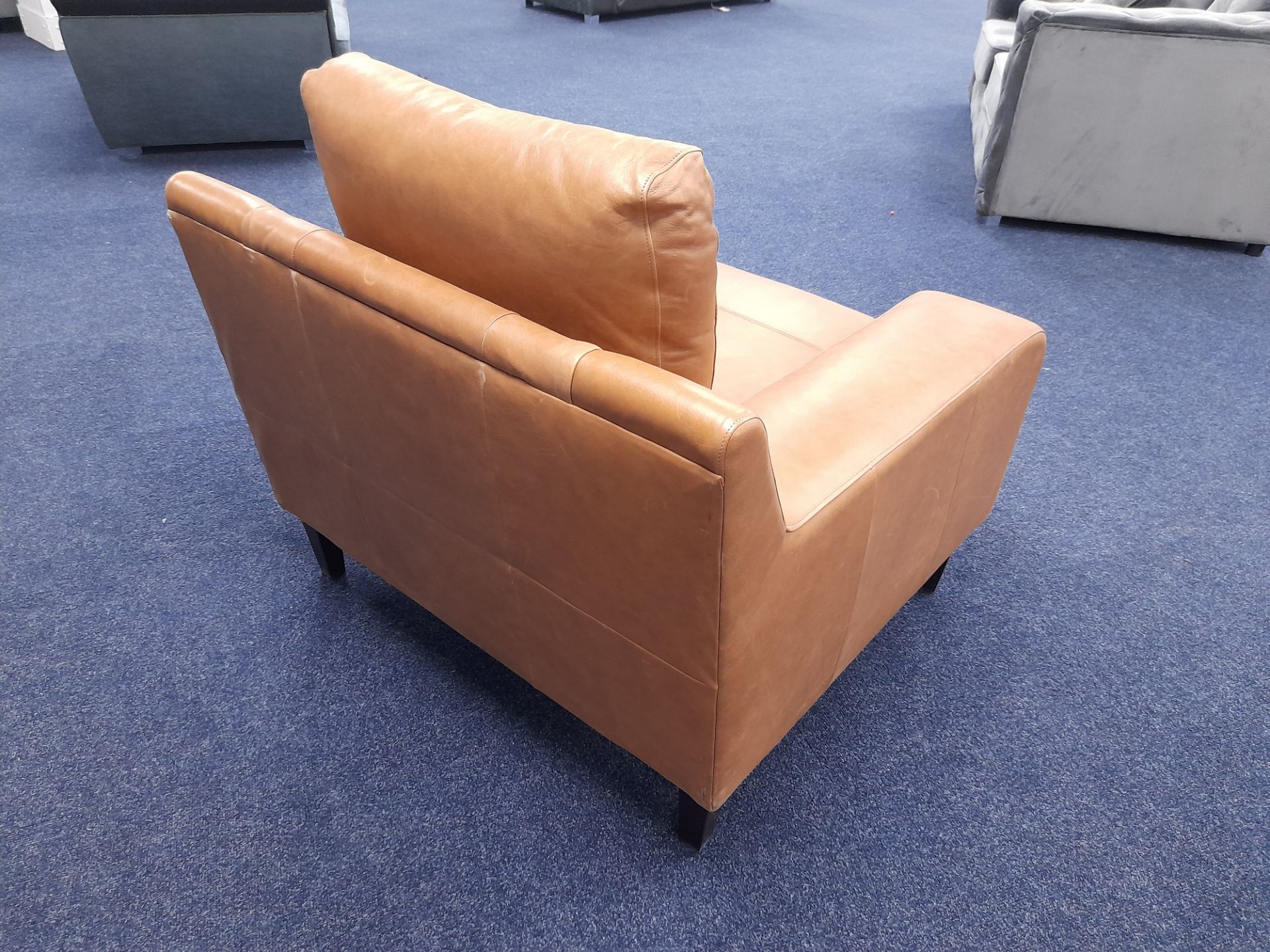 Tan leather upholstered armchair (Return – Slight damage to rear) - Image 5 of 6