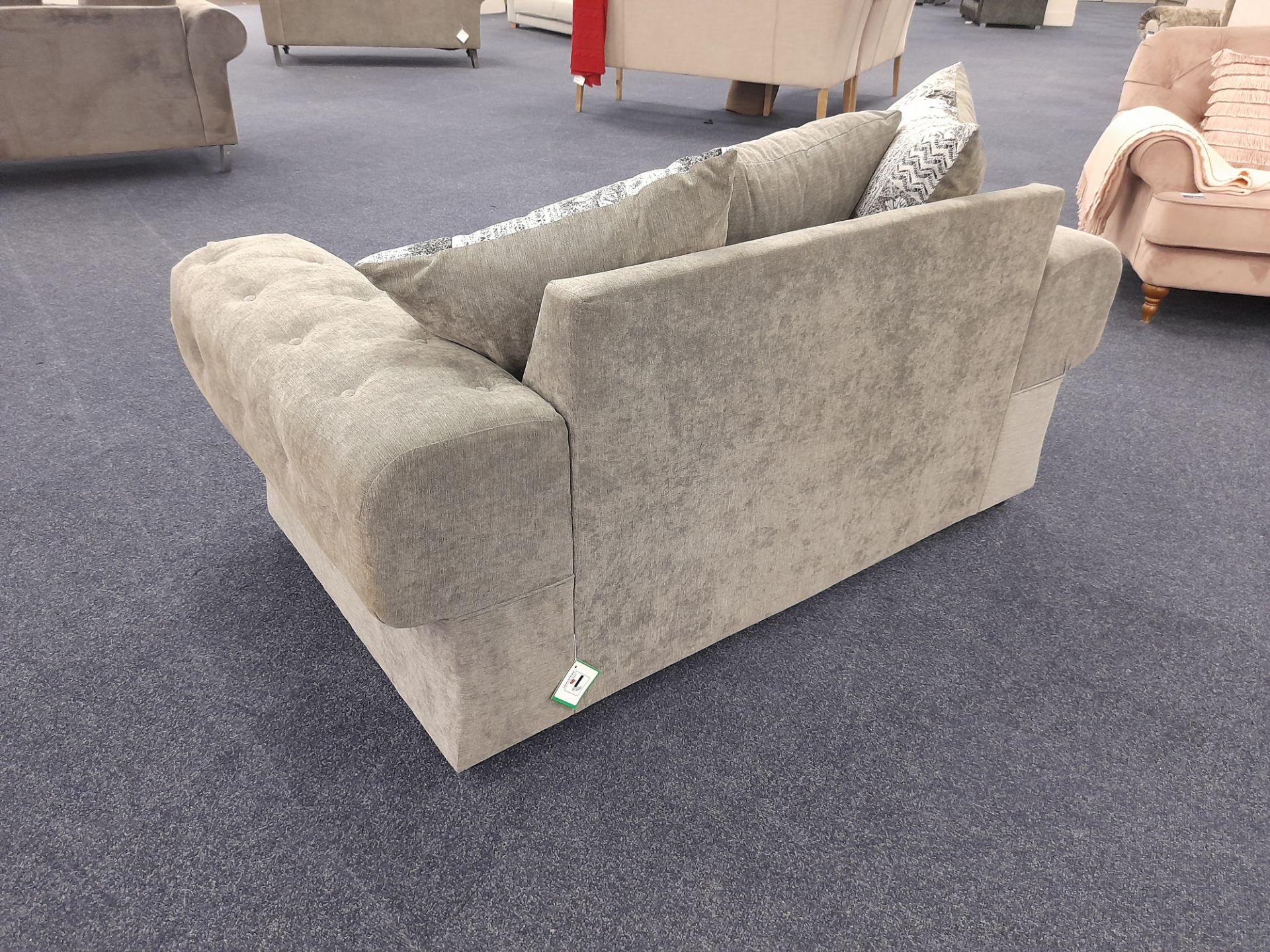 Grey fabric upholstered, 2 seater, scatter cushioned back sofa (Ex-Display) - Image 4 of 7