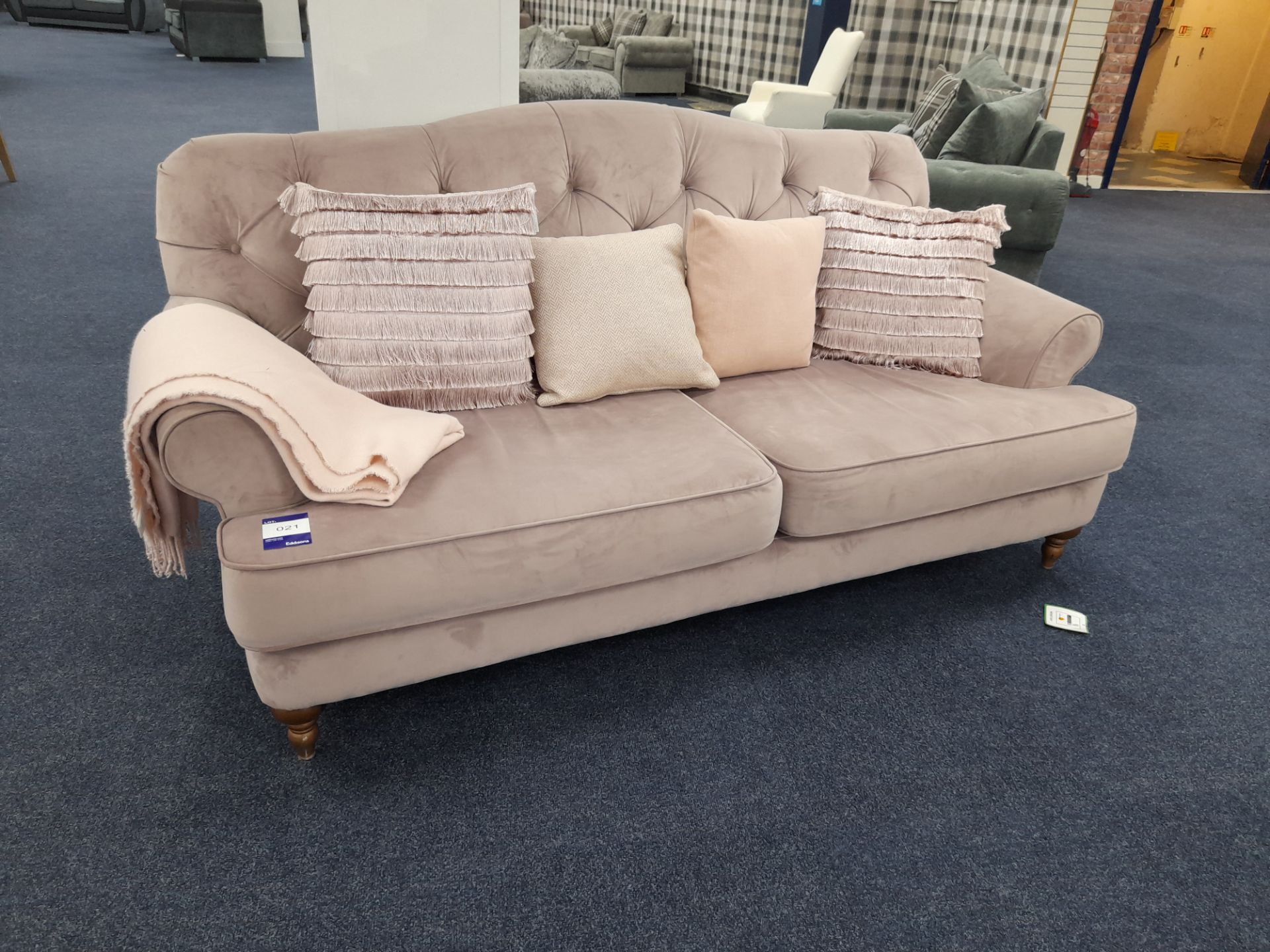 Pink fabric upholstered, 3 seater, chesterfield type sofa (Ex-Display)