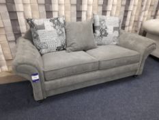 Grey fabric upholstered, 3 seater, scatter cushioned back sofa (Ex-Display)