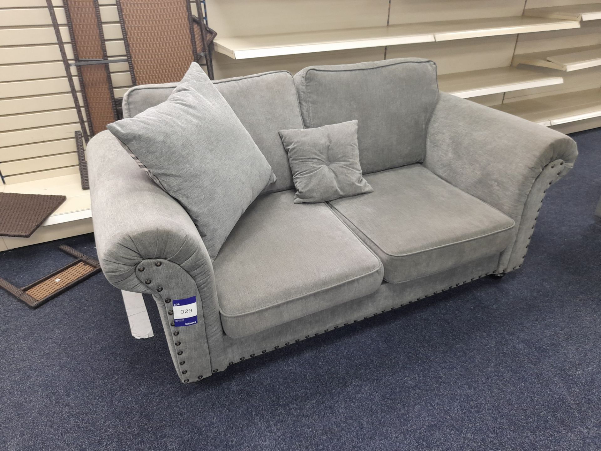 Grey fabric upholstered, 3 seater, standard cushioned back sofa (Ex-Display)