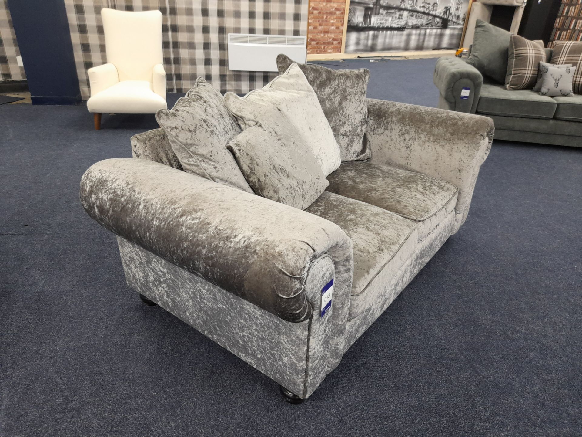 Silver/Grey fabric upholstered, 2 seater, scatter cushioned back sofa (Ex-Display) - Image 6 of 6