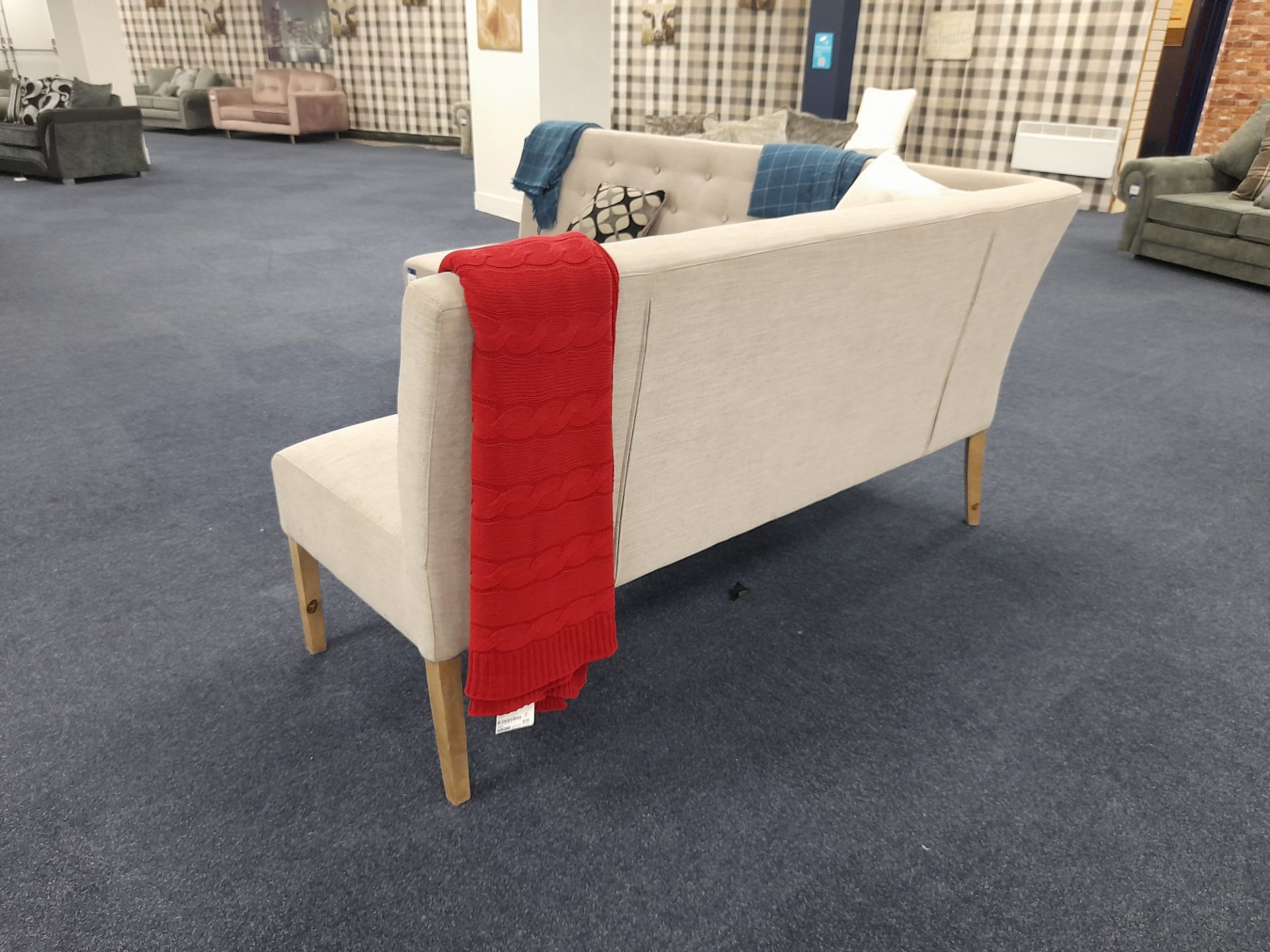 Two section/5 seat cream fabric upholstered bench type corner seating unit (Ex Display) - Image 3 of 6