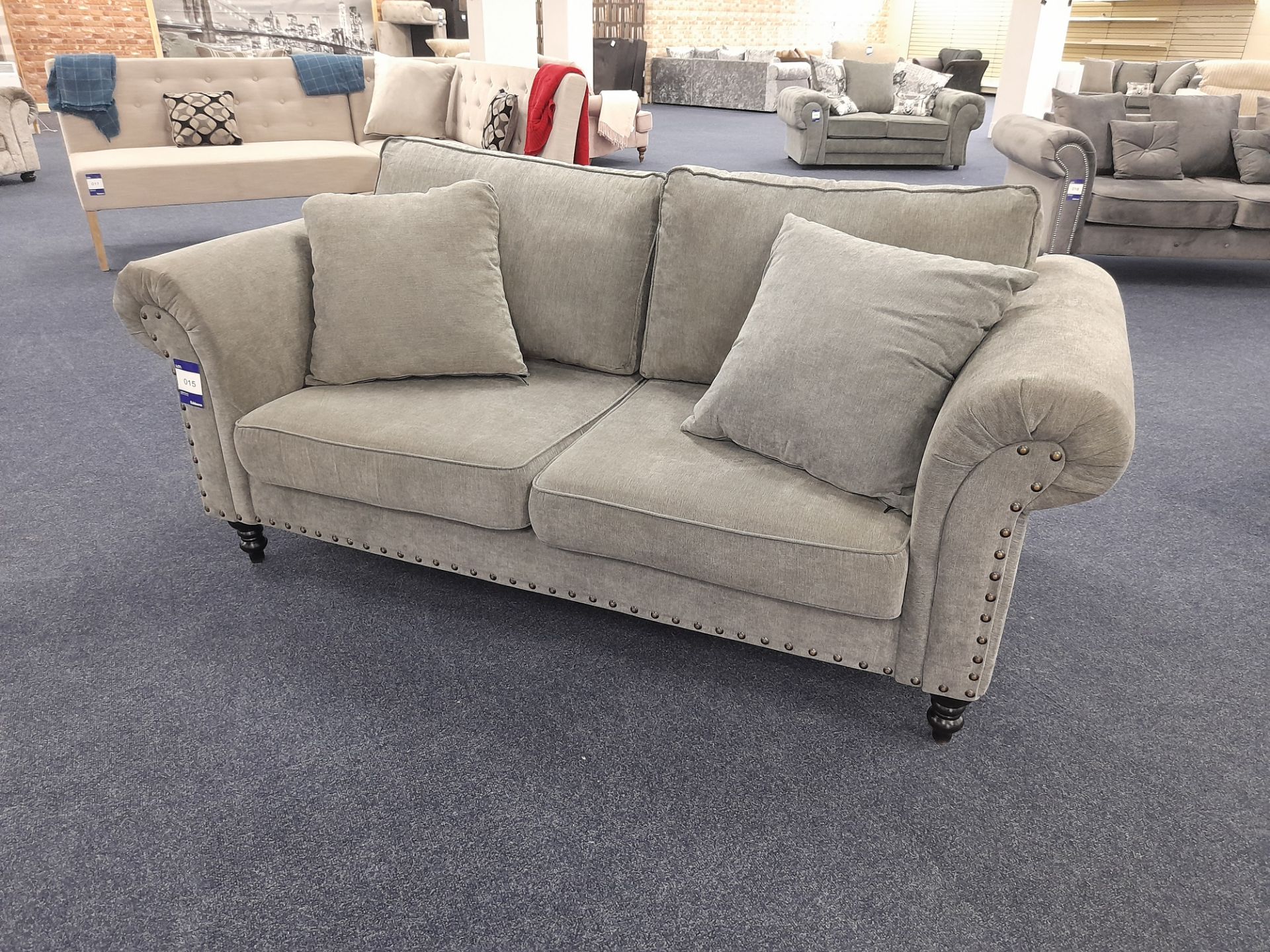 Grey fabric upholstered, 3 seater, standard cushioned back sofa (Ex-Display) - Image 2 of 6