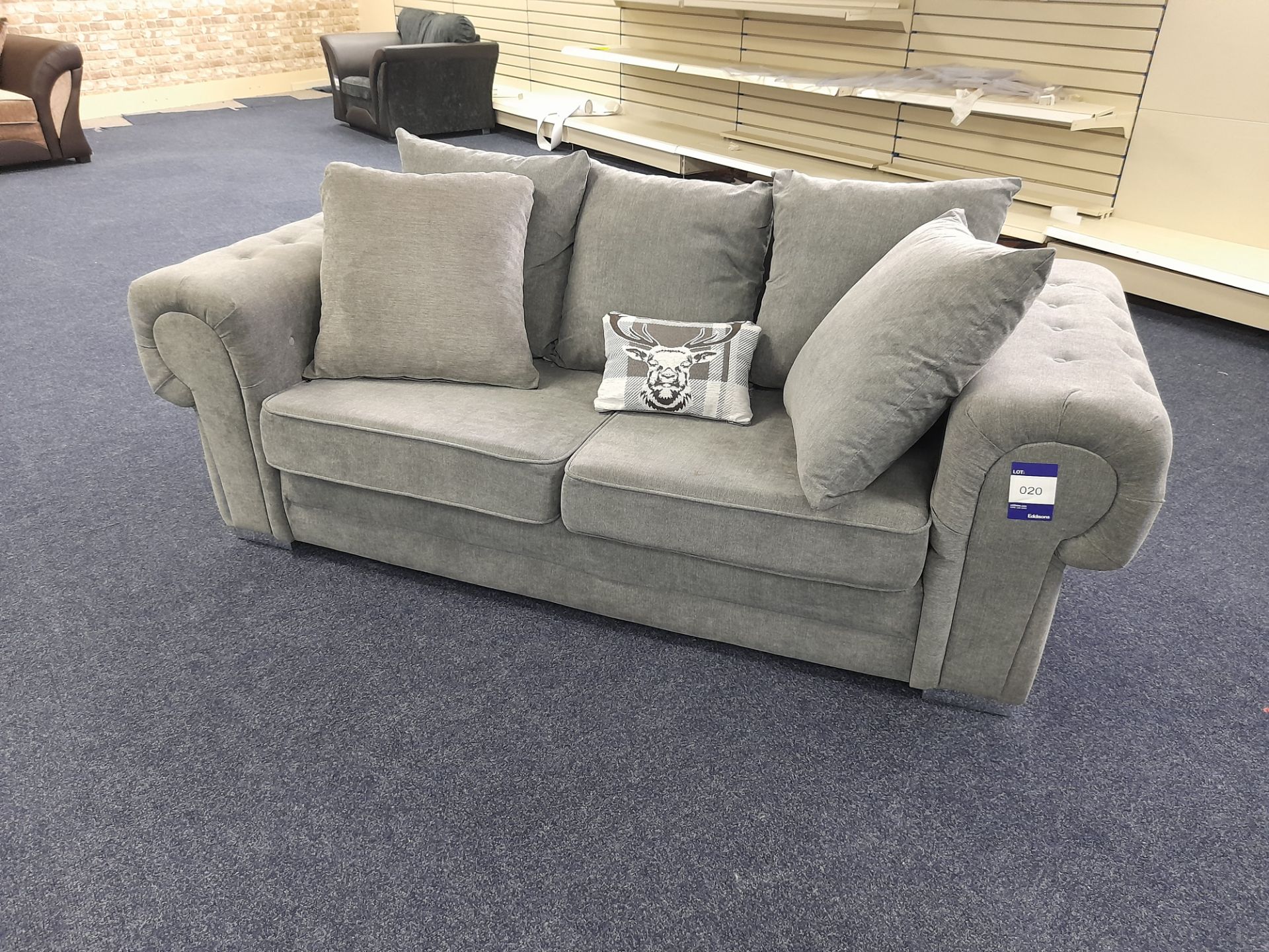 Grey fabric upholstered, 3 seater, scatter cushioned back sofa (Ex-Display) - Image 2 of 6