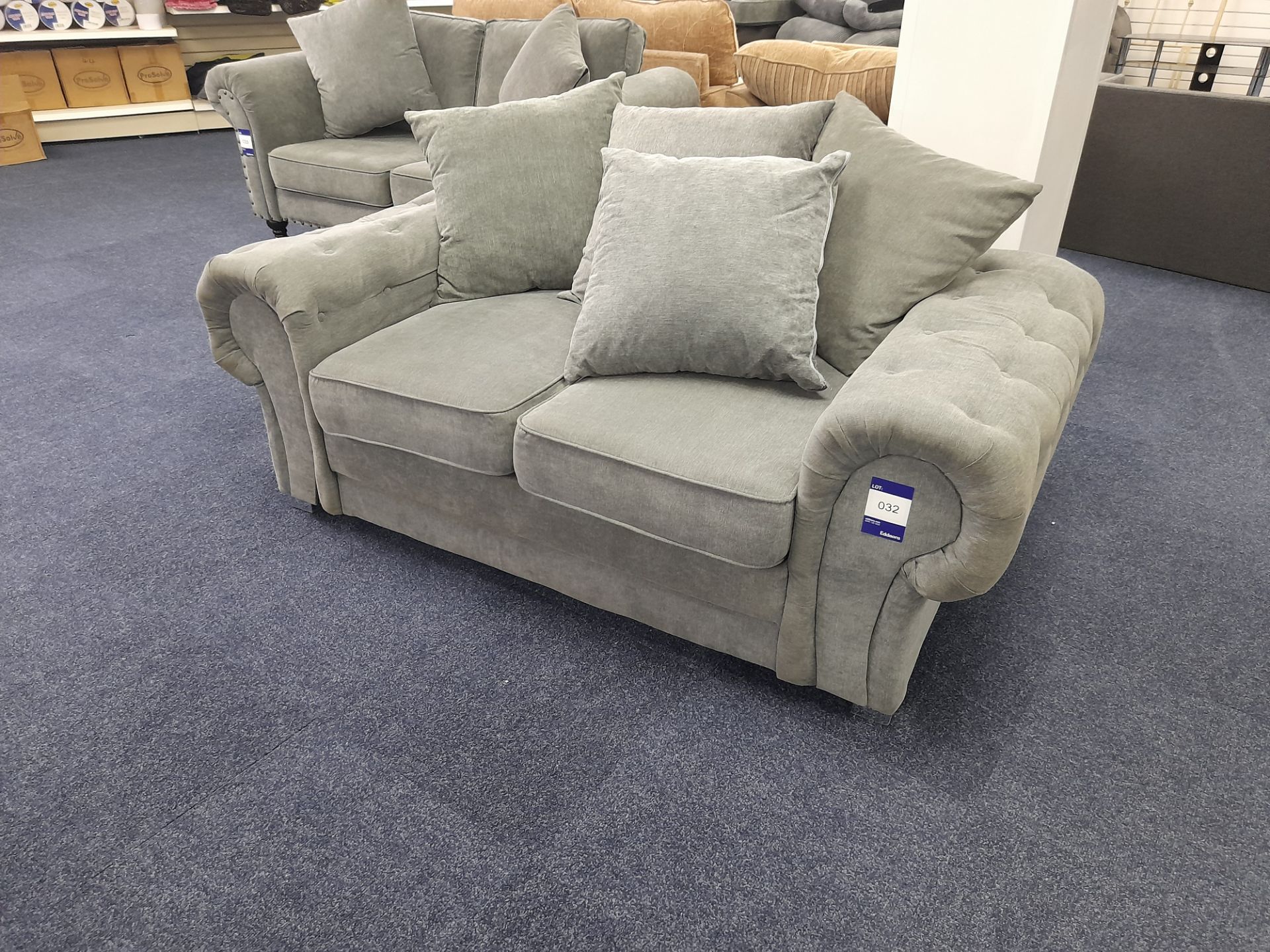 Grey fabric upholstered, 2 seater, scatter cushioned back sofa (Return - Damage to arm) - Image 2 of 6