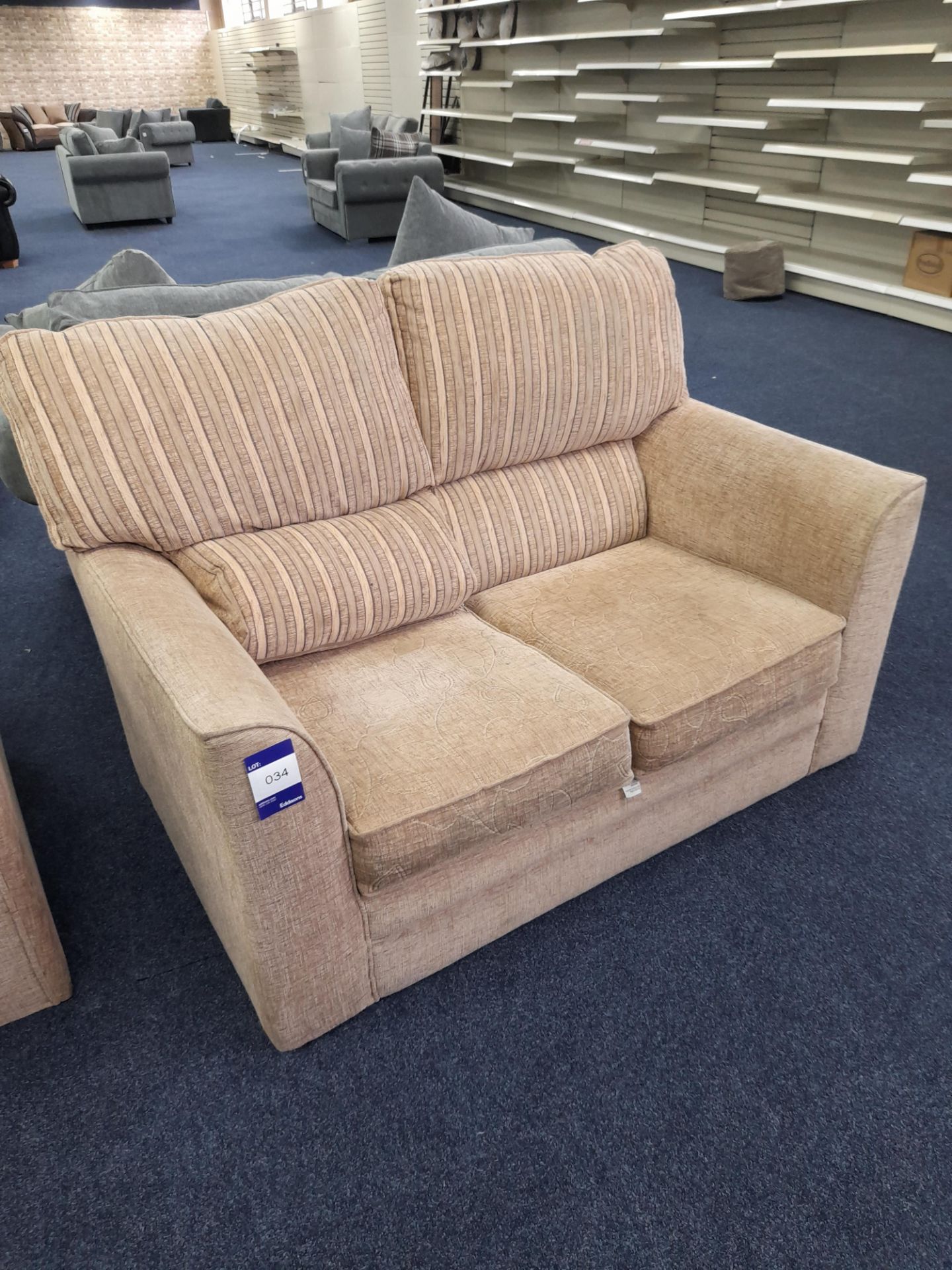 Peach/Terracotta fabric upholstered, 2 seater, standard cushioned back sofa with marching - Image 6 of 7