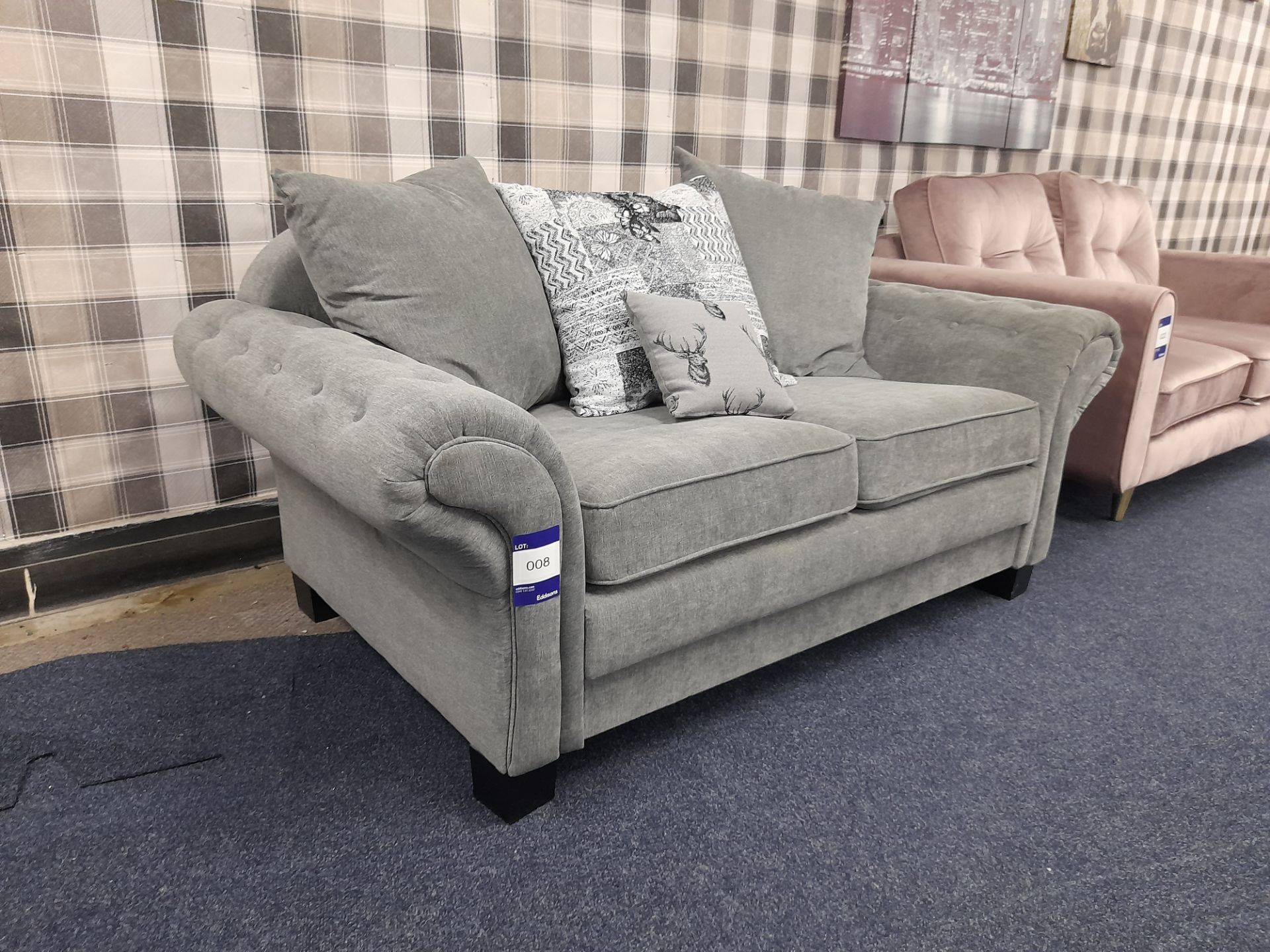 Grey fabric upholstered, 2 seater, scatter cushioned back sofa (Unused) - Image 2 of 5