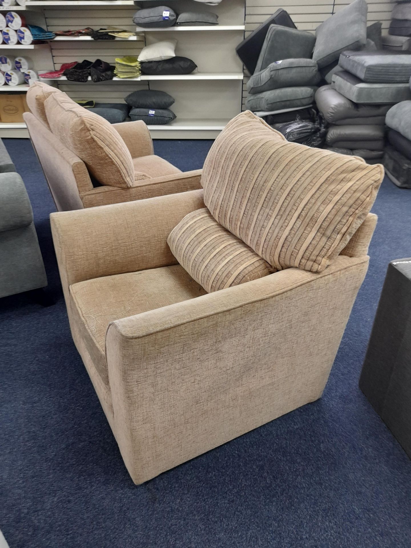 Peach/Terracotta fabric upholstered, 2 seater, standard cushioned back sofa with marching - Image 4 of 7