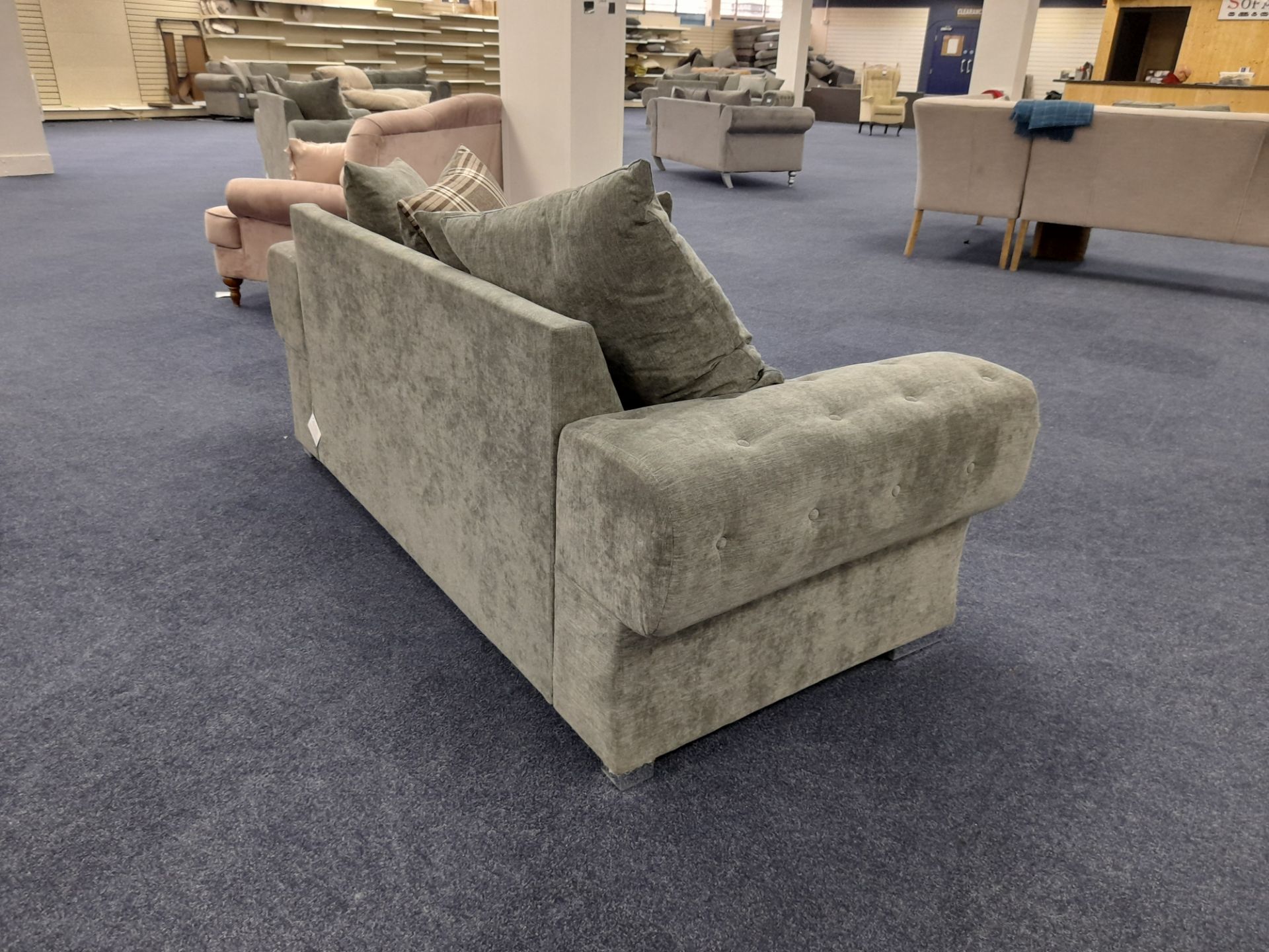 Grey/Blue fabric upholstered, 3 seater, scatter cushioned back sofa (Ex-Display) - Image 4 of 5