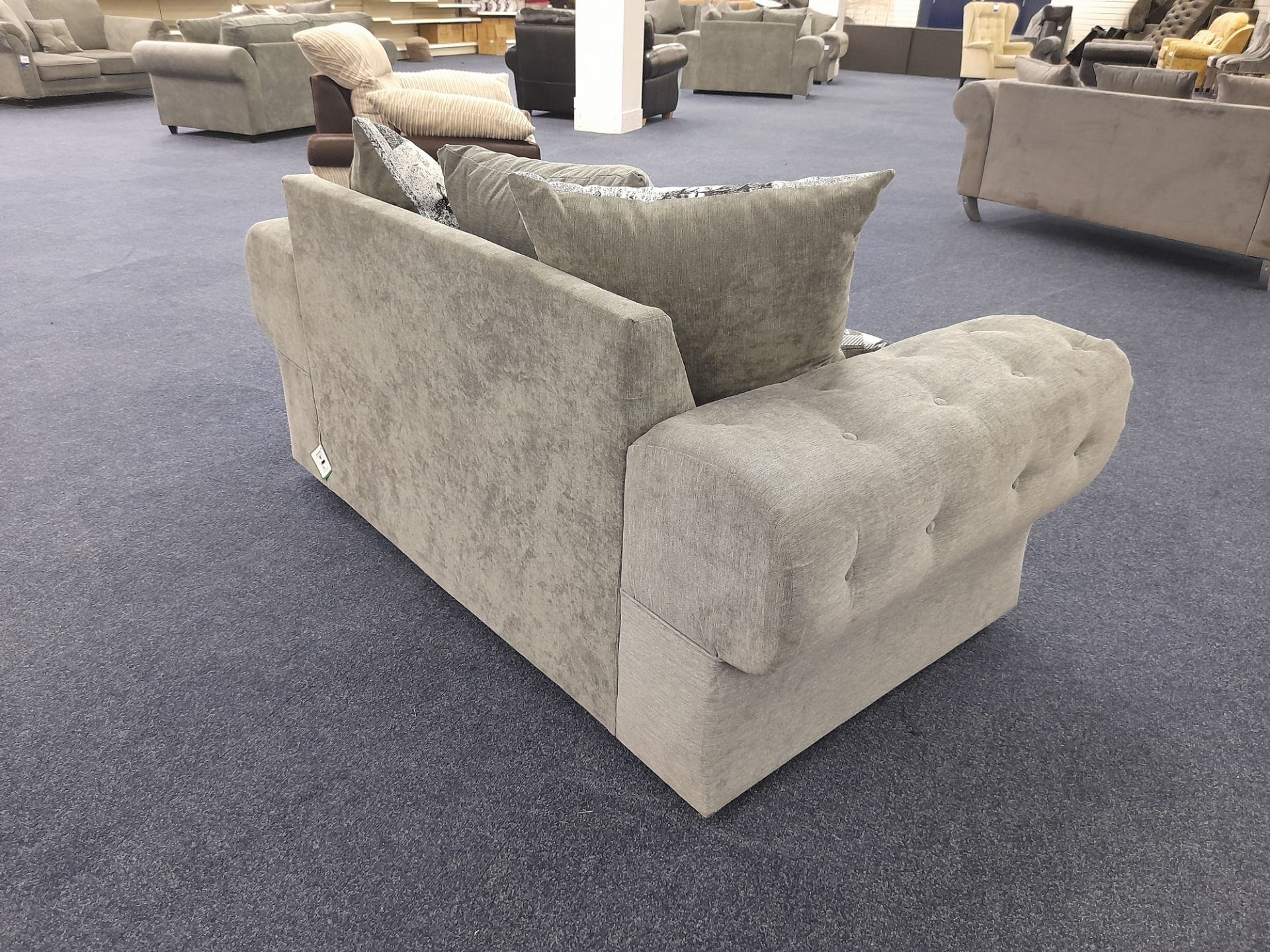 Grey fabric upholstered, 2 seater, scatter cushioned back sofa (Ex-Display) - Image 5 of 7