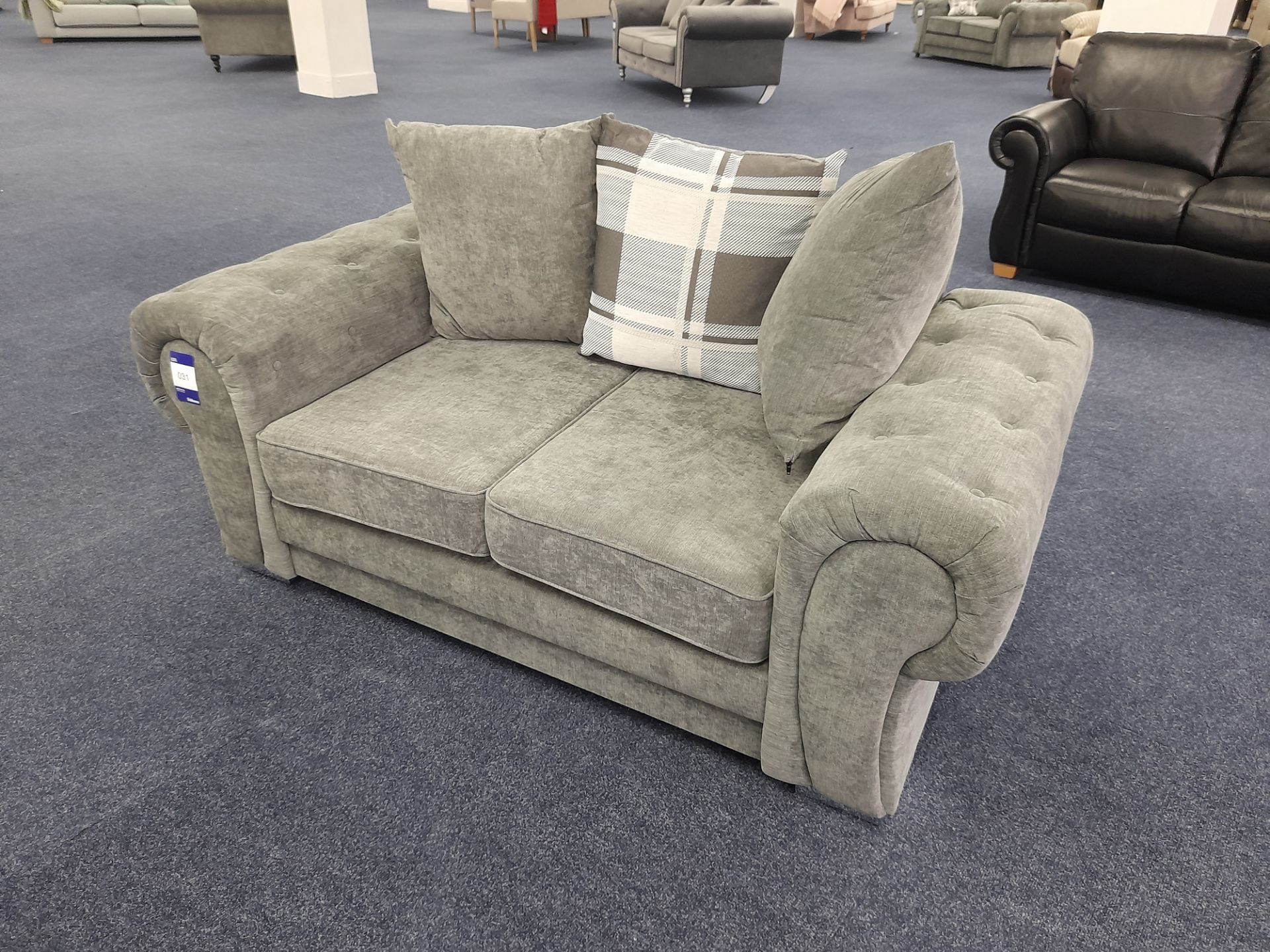 Grey fabric upholstered, 2 seater, scatter cushioned back sofa (Ex-Display) - Image 2 of 4