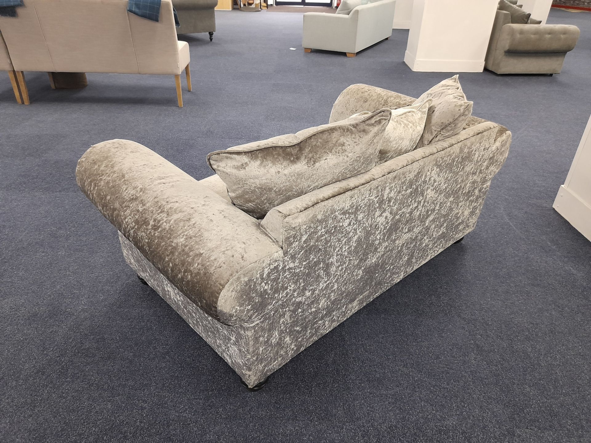 Silver/Grey fabric upholstered, 2 seater, scatter cushioned back sofa (Ex-Display) - Image 4 of 6