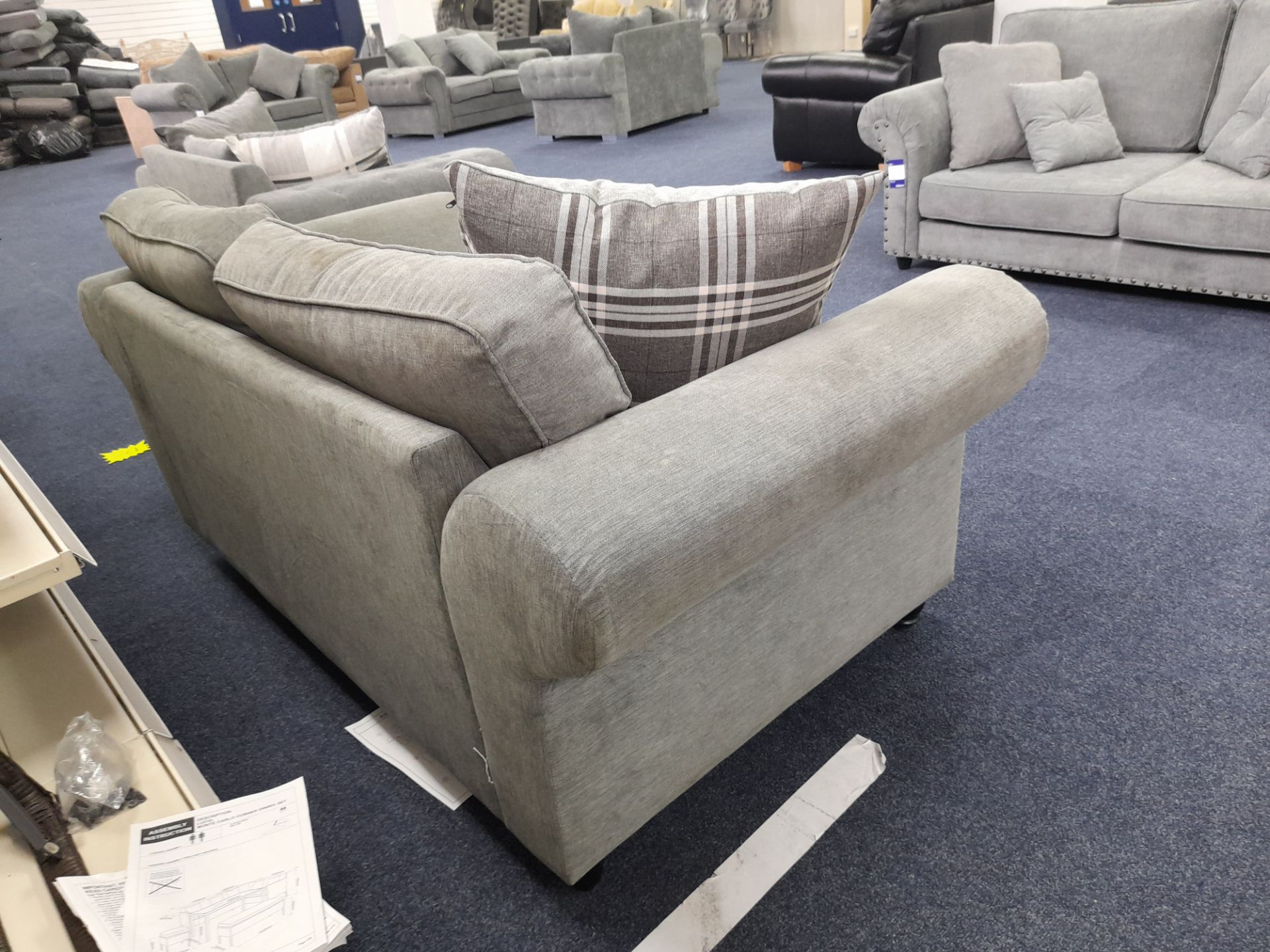 Grey fabric upholstered, 3 seater, standard cushioned back sofa (Ex-Display) - Image 4 of 5