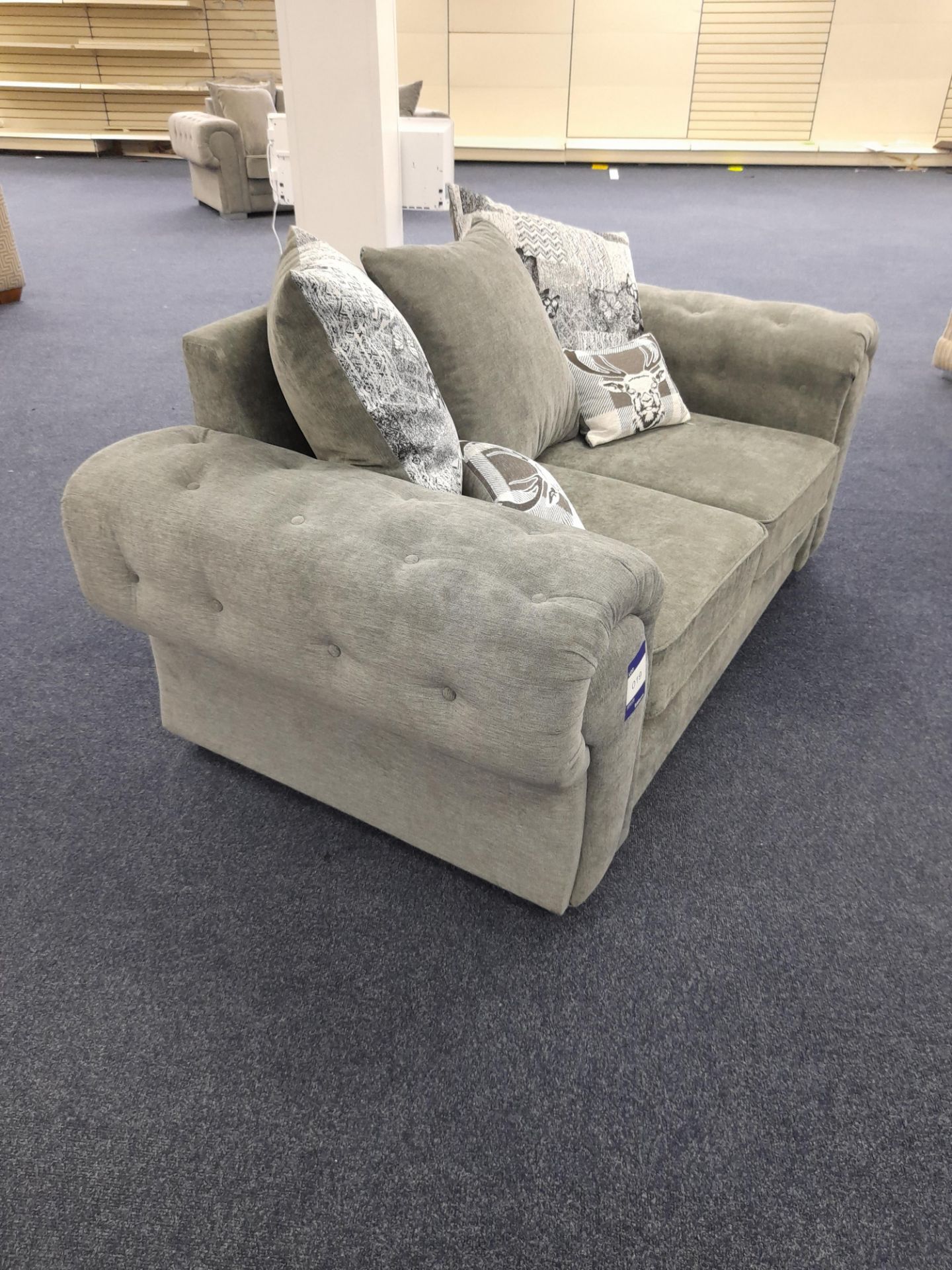 Grey fabric upholstered, 2 seater, scatter cushioned back sofa (Ex-Display) - Image 6 of 7