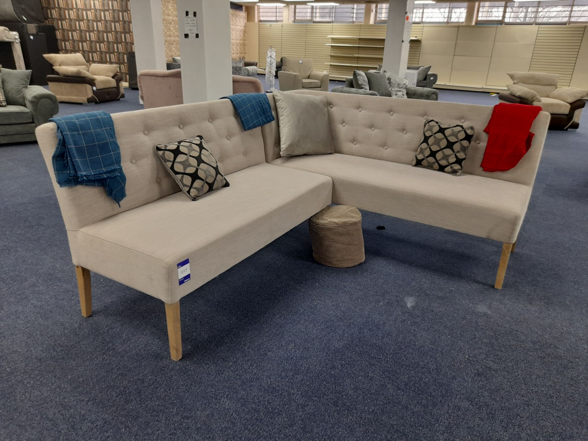 Two section/5 seat cream fabric upholstered bench type corner seating unit (Ex Display) - Image 2 of 6