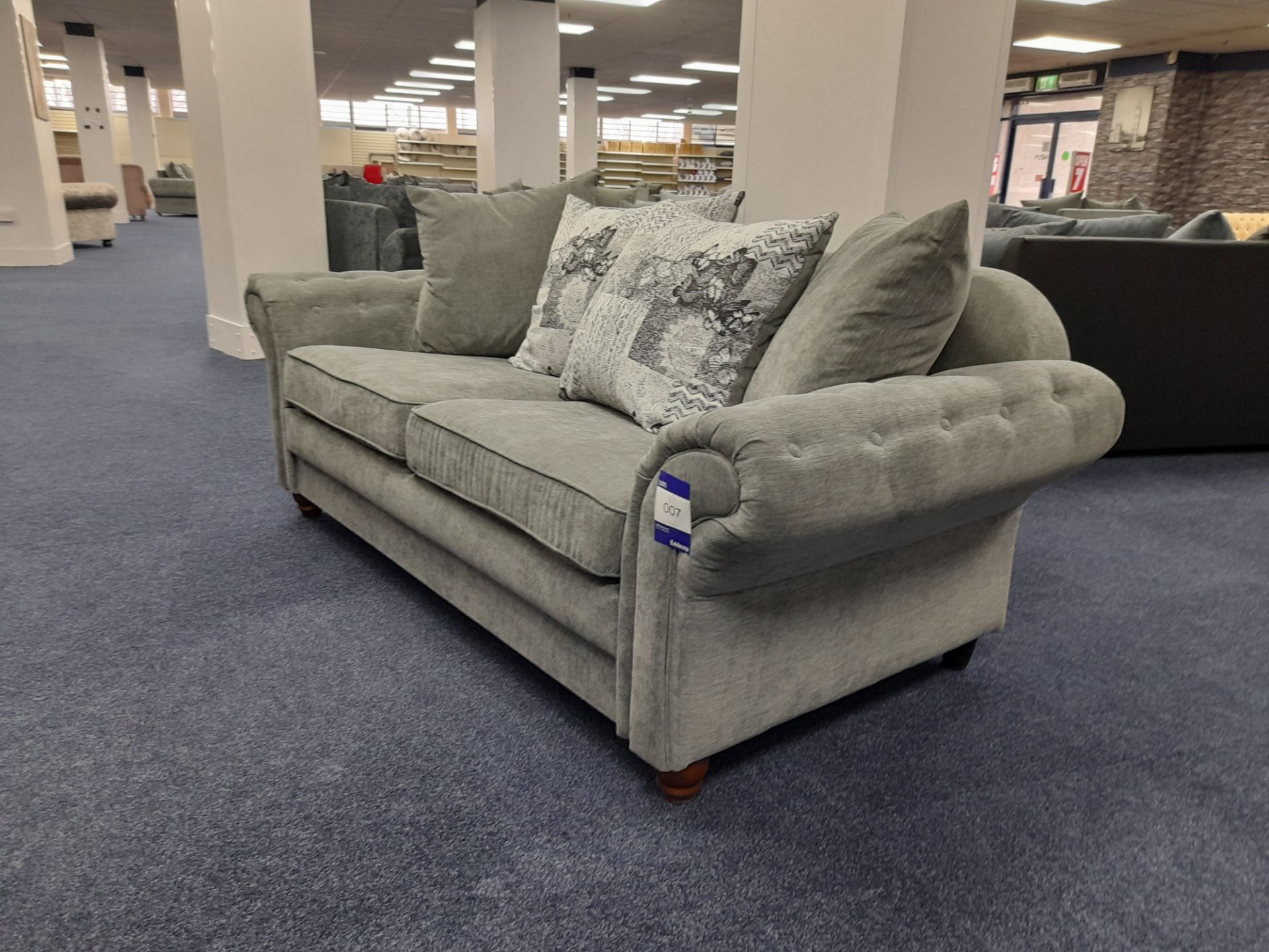 Grey fabric upholstered, 3 seater, scatter cushioned back sofa (Unused) - Image 5 of 5