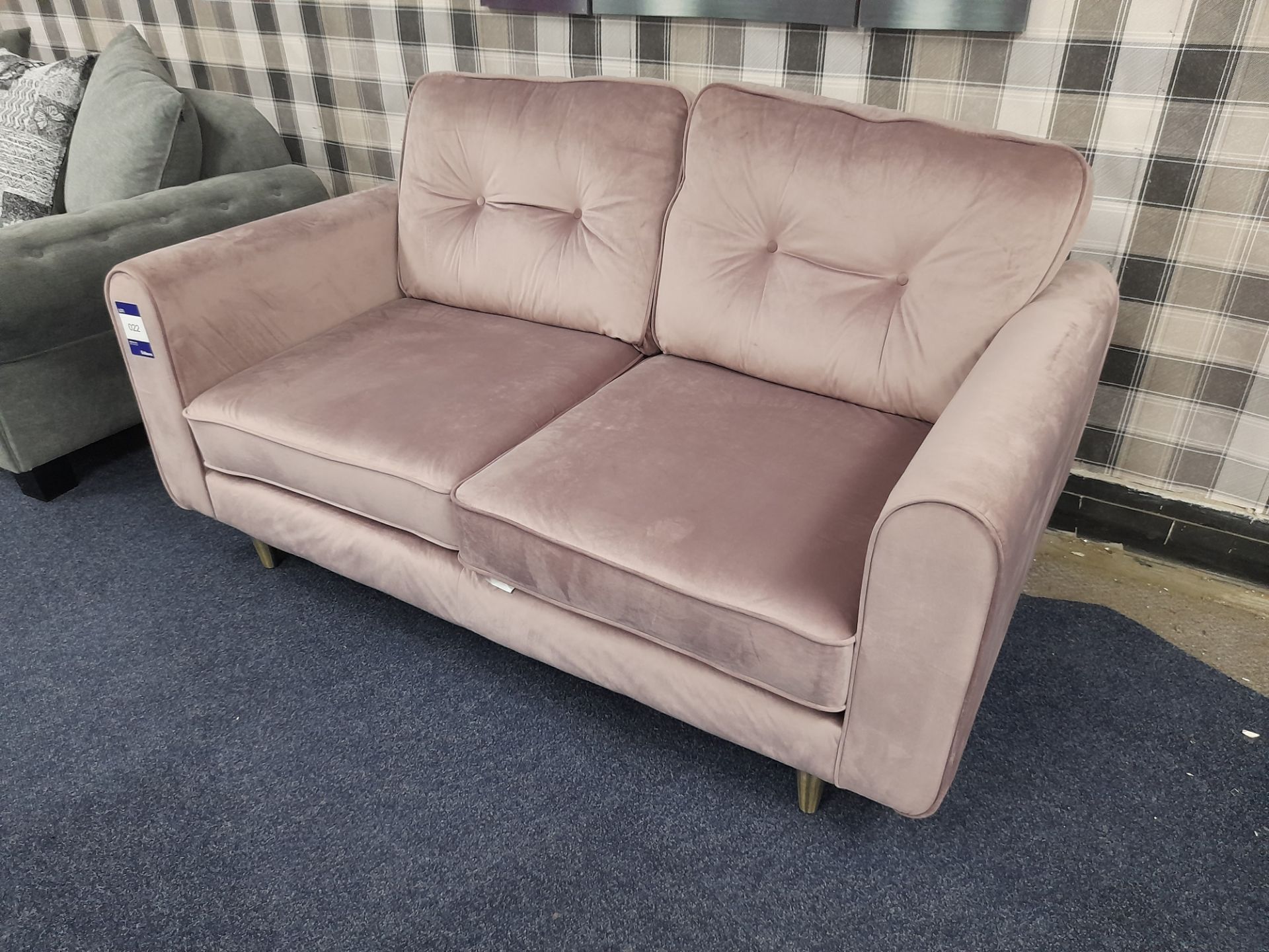 Pink fabric upholstered, 2 seater, standard cushioned back sofa (Return – delivery damage) - Image 2 of 5