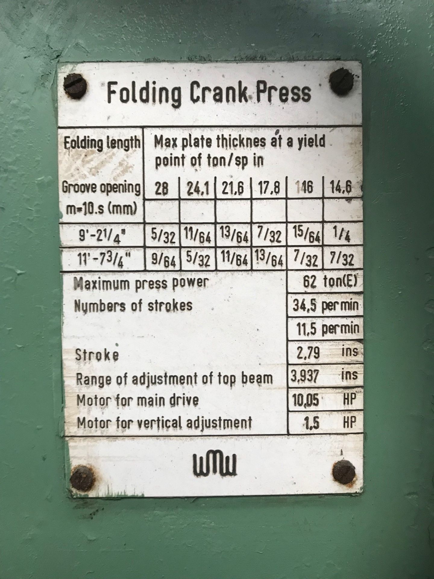 WMW 63 Ton Mechanical Pressbrake - Image 2 of 4