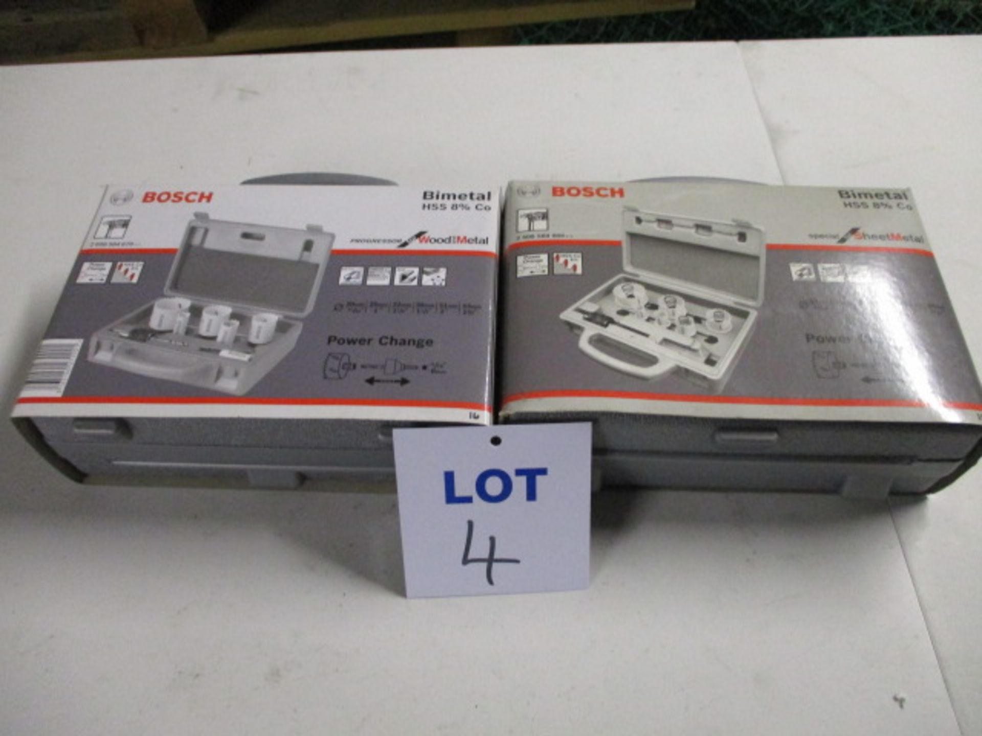 (2 Sets) Bosch Unused Power Charge HSS Bimetal Holesaws in Cases