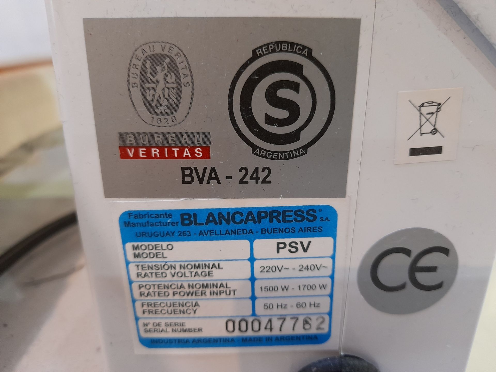 Blanca Press PSV ironing press, Serial Number 00047762, 240V - Image 3 of 5