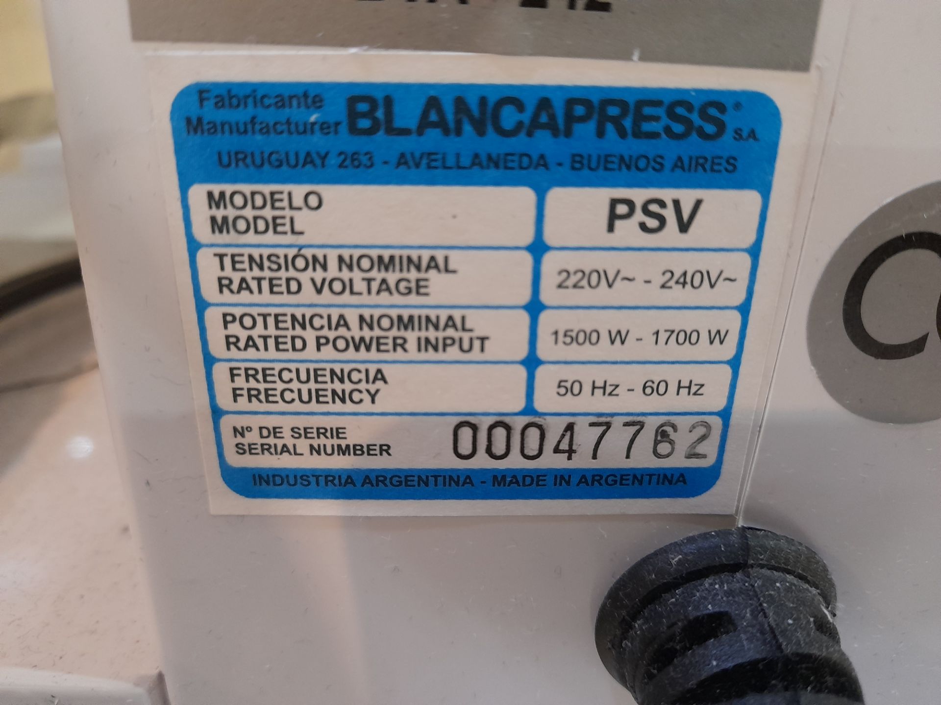 Blanca Press PSV ironing press, Serial Number 00047762, 240V - Image 4 of 5