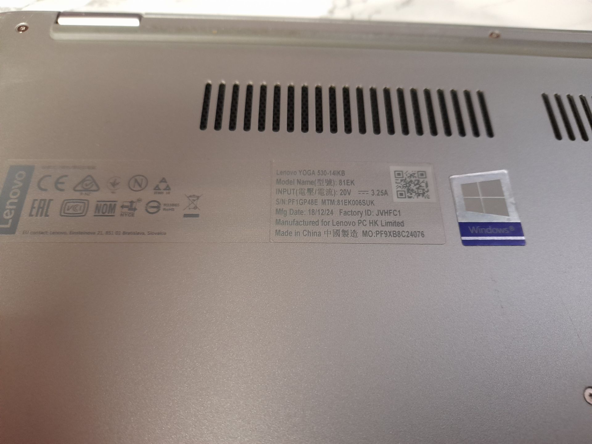 Lenovo YOGA 530-14IKB laptop, Model Name 81EK, with charger - Image 3 of 3