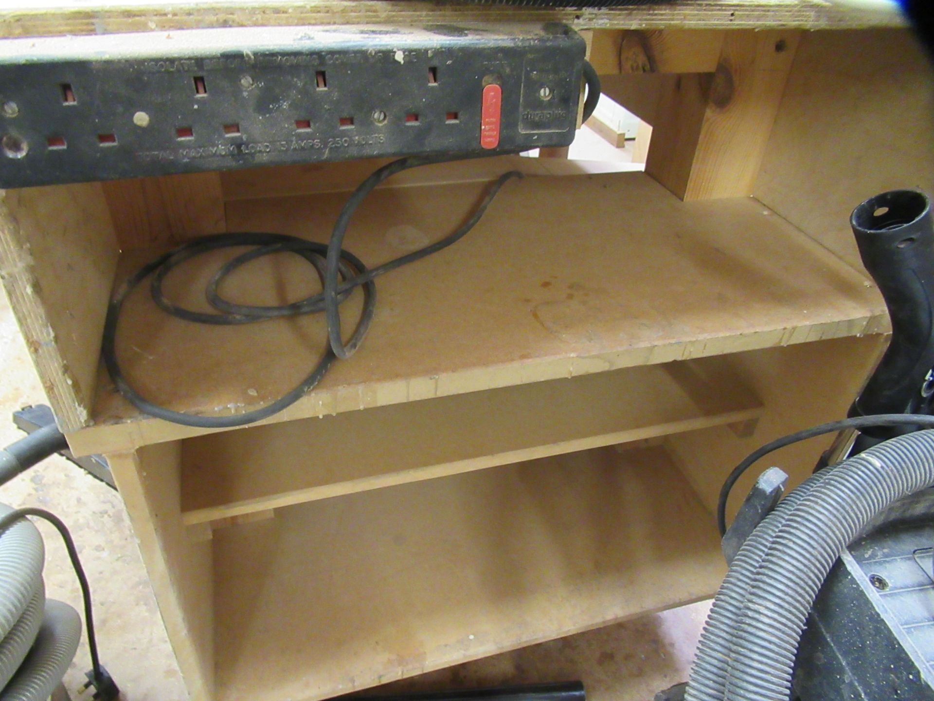 Heavy duty workman's bench with internal shelves, cupboard and Record vice - Image 4 of 4