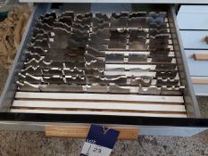 3 drawers of assorted profile cutters and square block cutters