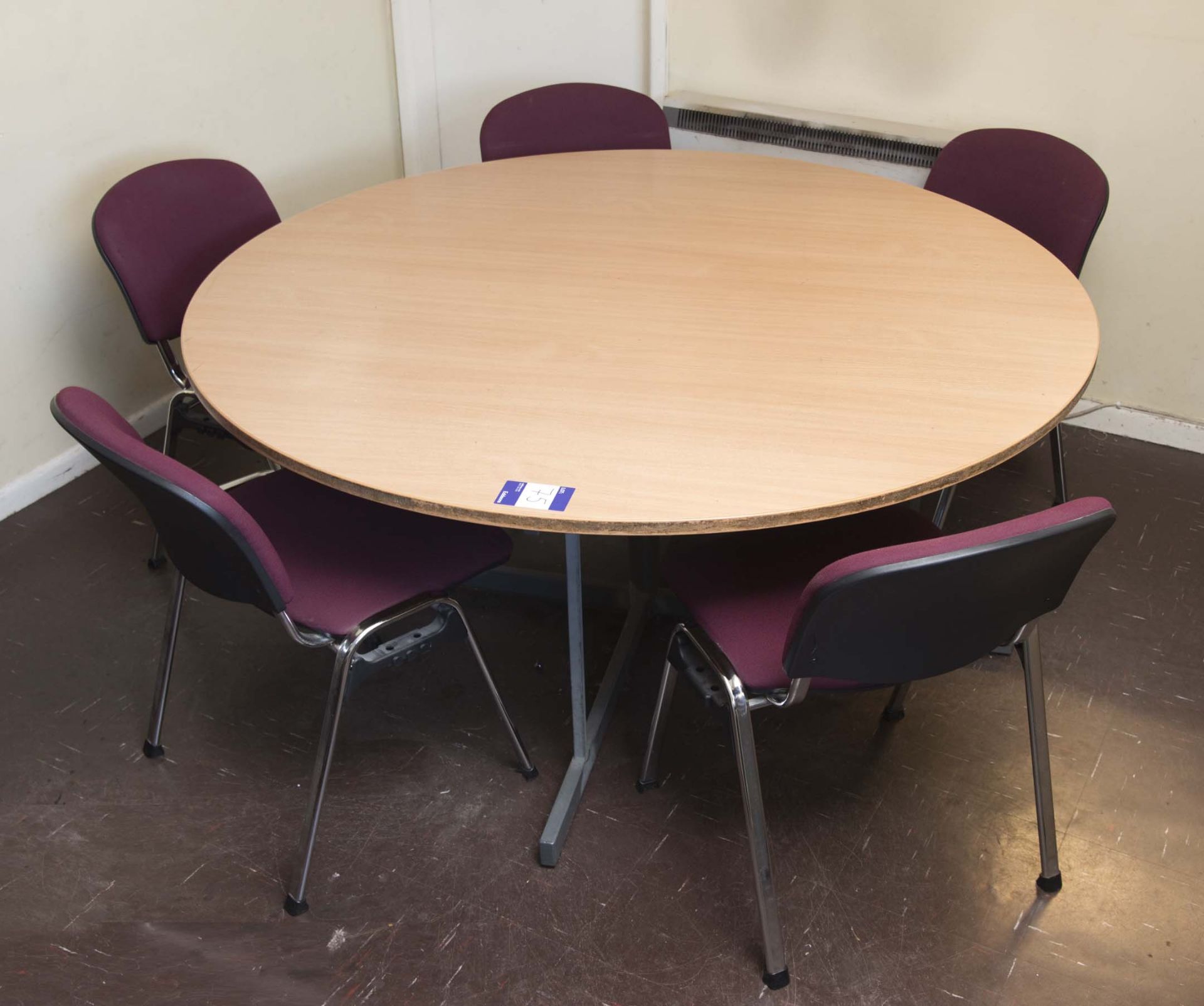 Circular Table 160 cms diameter with 5 burgundy chairs
