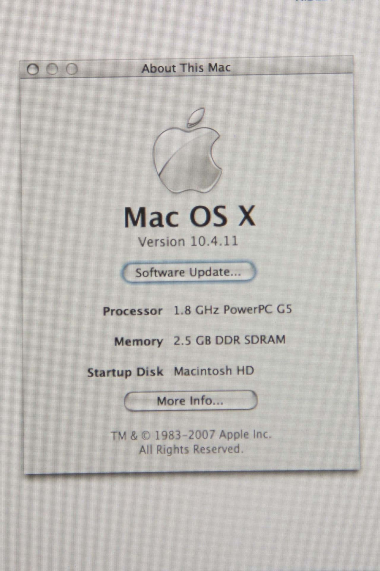 Apple Mac G5 with 23” Cinema Display with keyboard and mouse. OSX 10.4.11 1.8 Ghz 2.5 GB Memory. - Image 2 of 2
