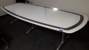 Glass Topped Twin Section Meeting Room Table, approx. 3000 x 1000mm & 8 Black Vinyl Cantilever