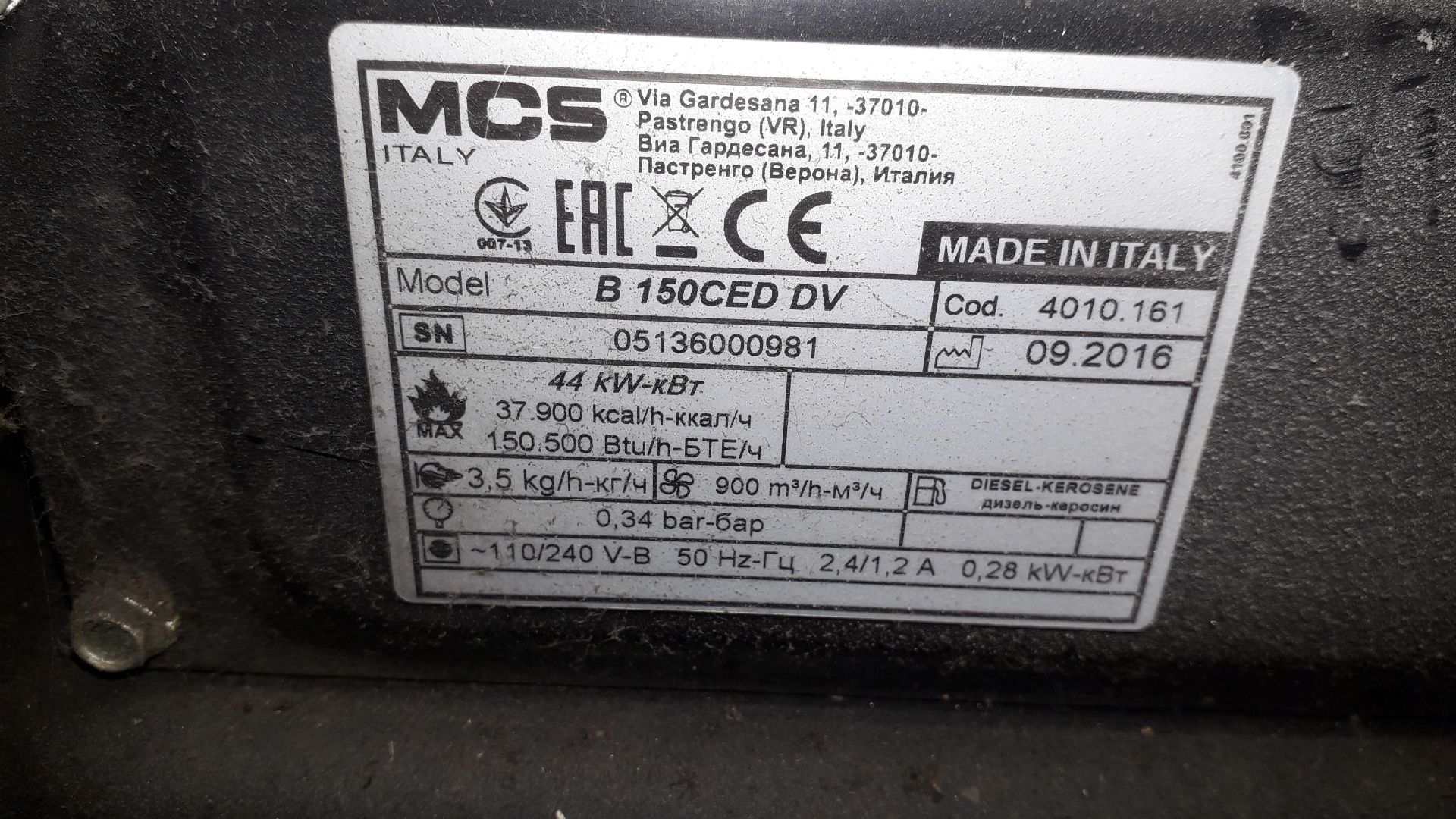 MCS Master B150CEDDU Diesel Fired Space Heater (2016) - Image 3 of 3